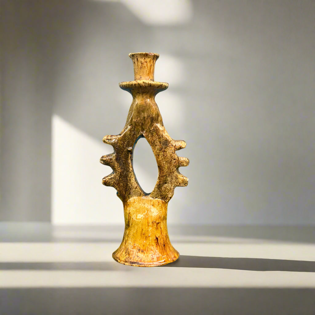 Tamegroute Eye Candle Holder – Handcrafted Moroccan Ceramic in Ochre Yellow