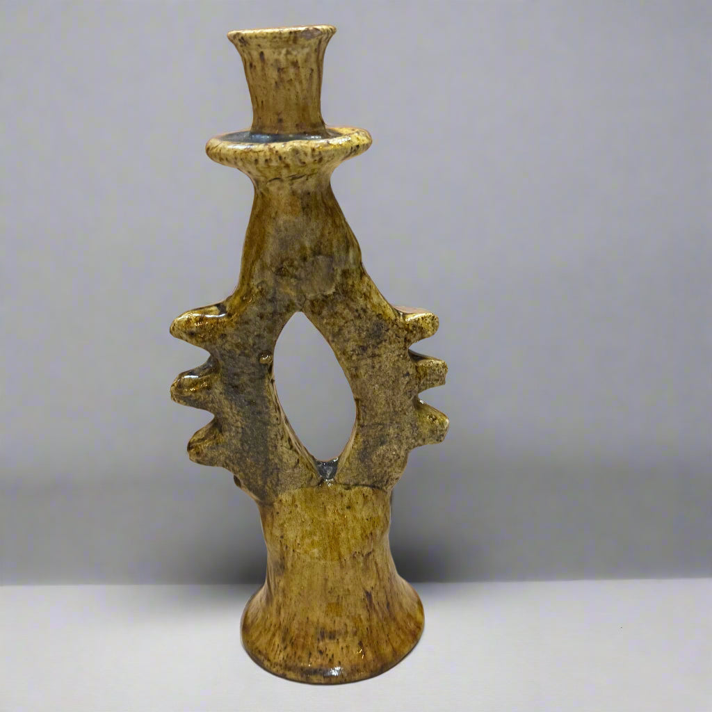Tamegroute Eye Candle Holder – Handcrafted Moroccan Ceramic in Ochre Yellow