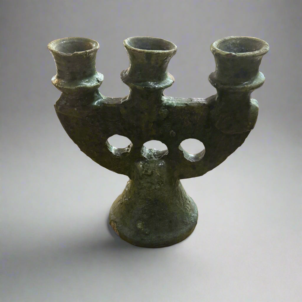 Tamegroute Pottery Three branch candelabra