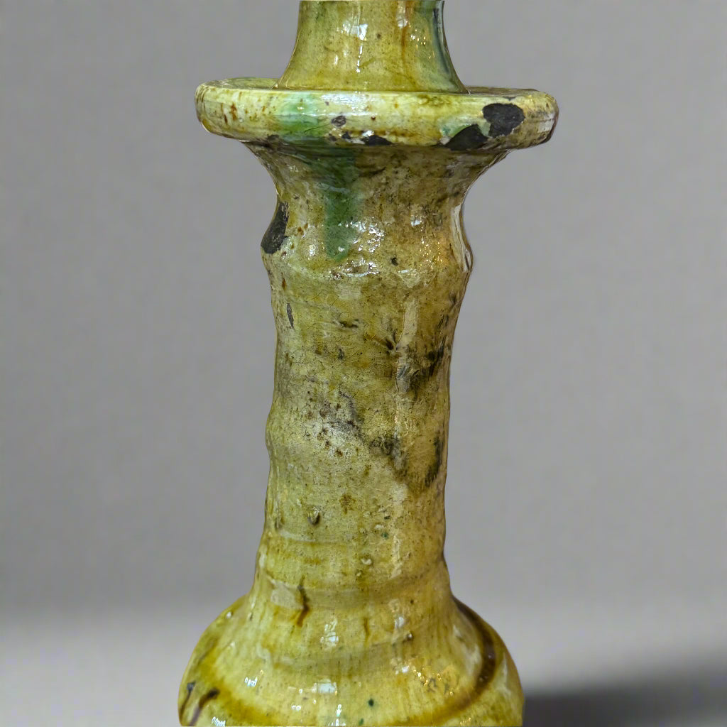 Tamegroute Pottery candle holder 23 cm in Yellow-Green Glaze