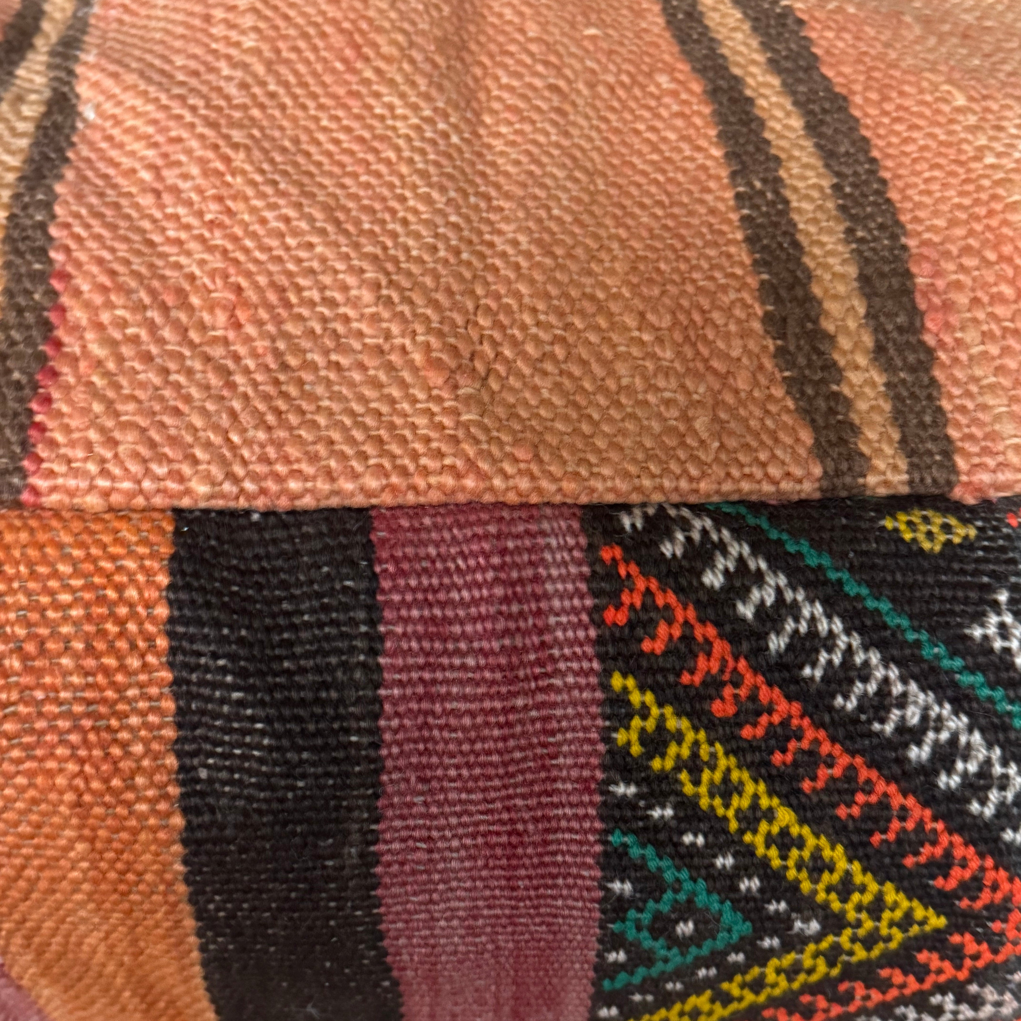 Moroccan Hanbal Floor Pouffe – Bold Striped Cushion with Geometric Centre (50x50cm)