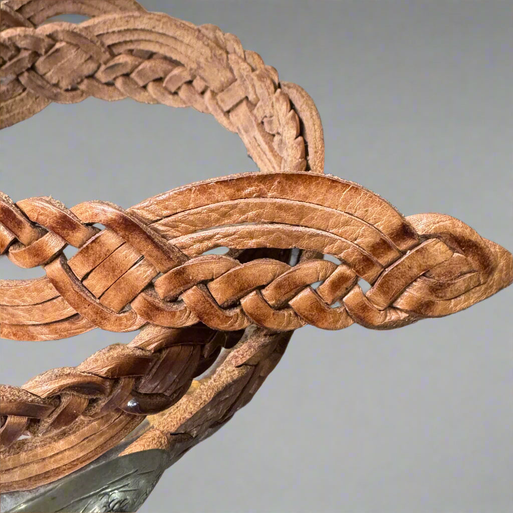 Moroccan Braided Leather Belt – Tan with Decorative Buckle & Resin Detail