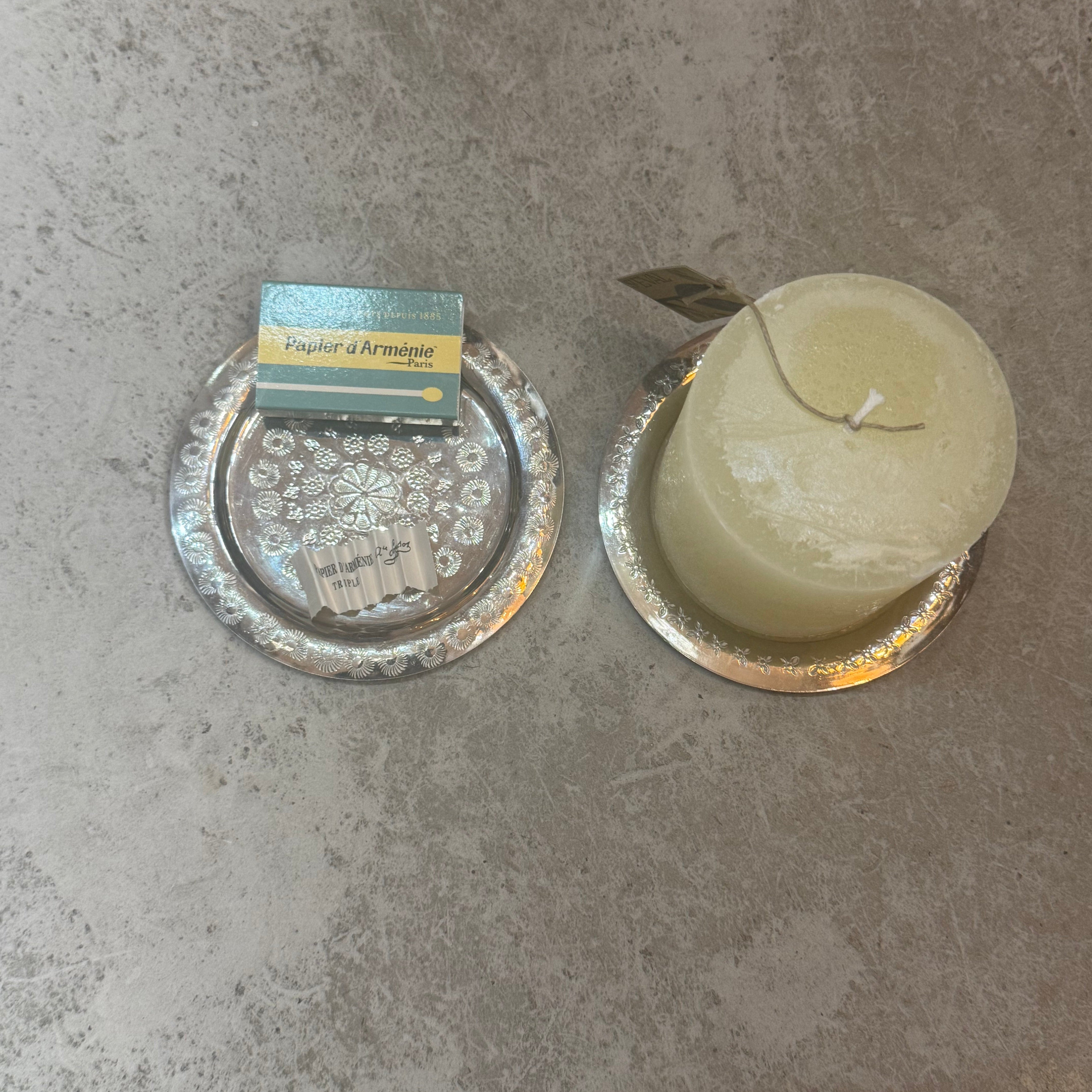 Hand-Embossed Moroccan Aluminium Candle Plate & Coaster – 10 cm