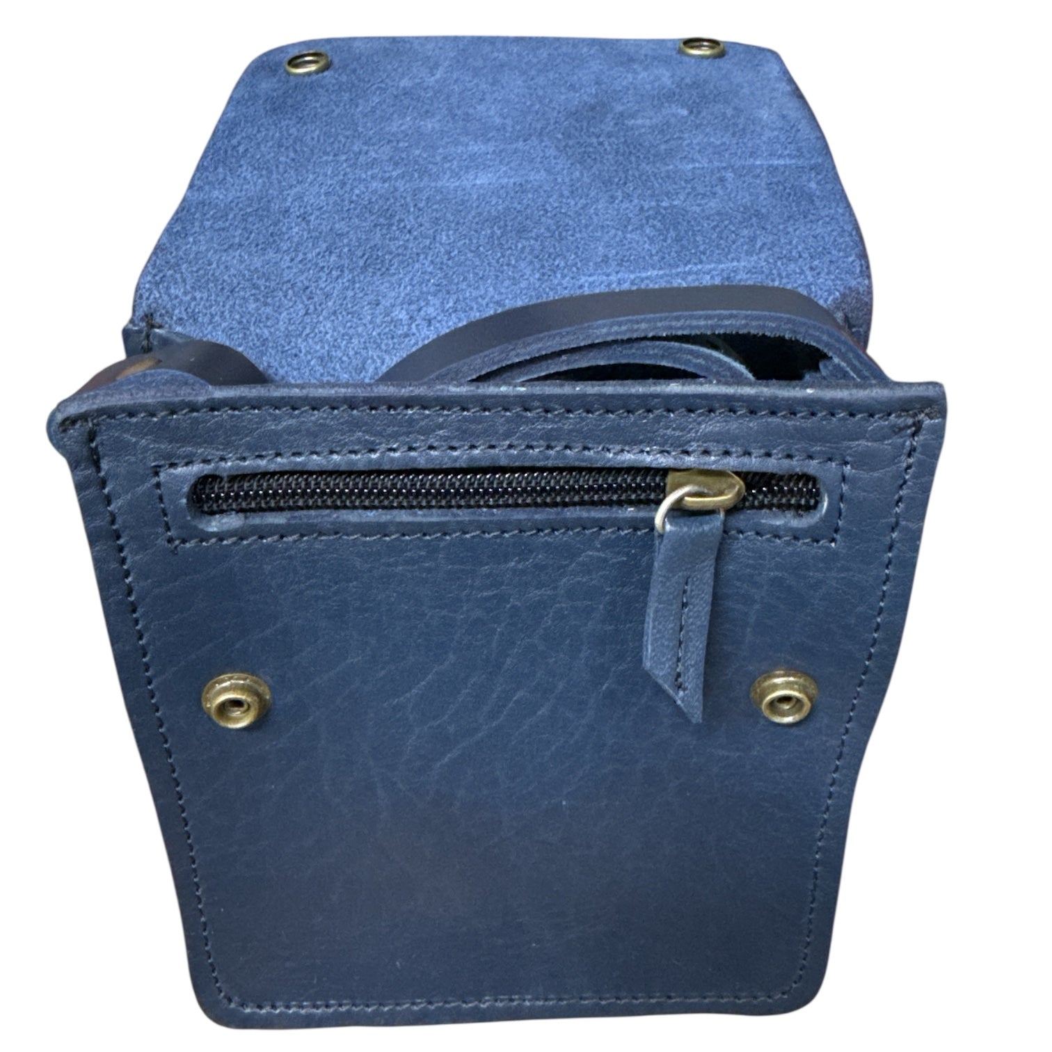 Small Leather Crossbody Bag with Pop Bag Closure Blue