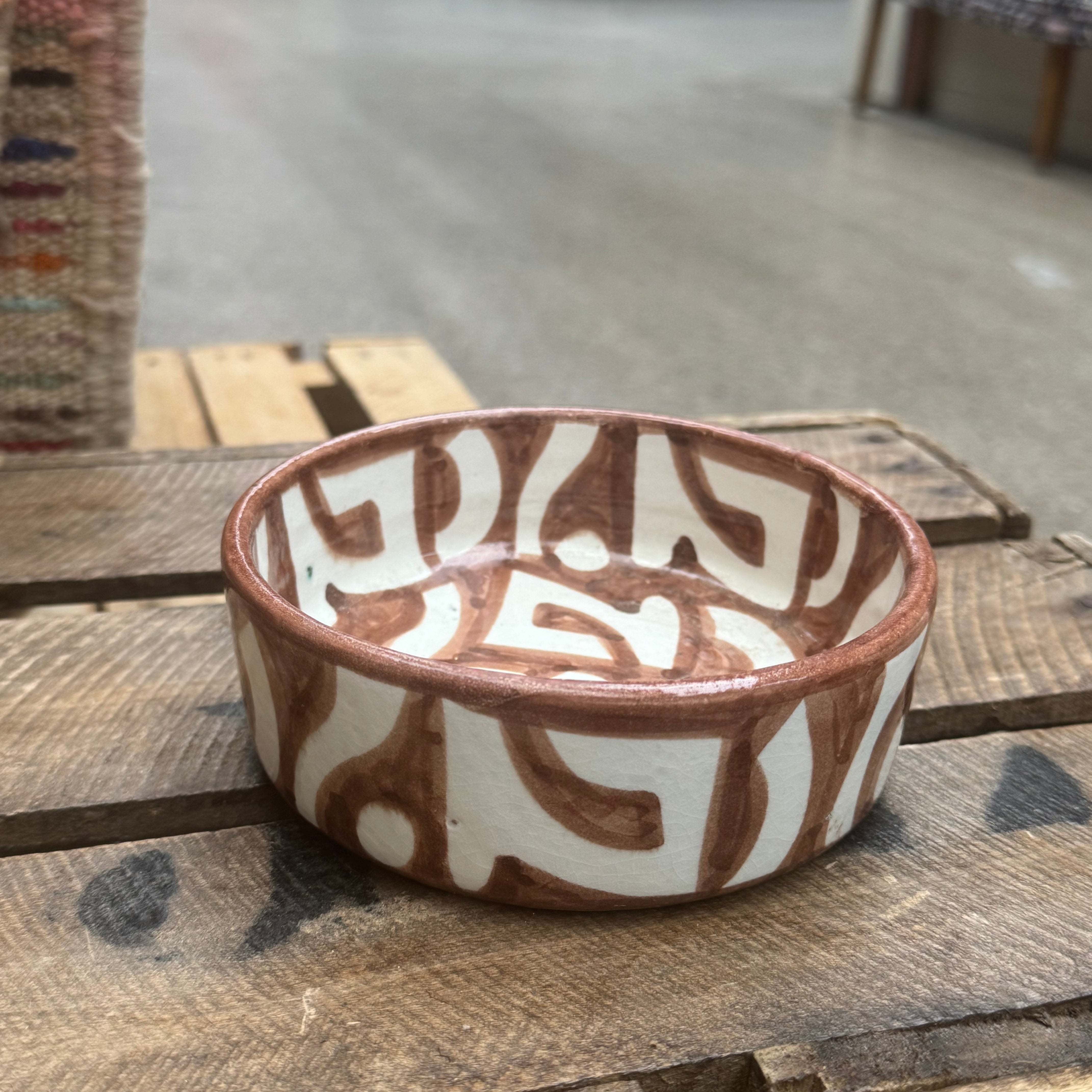 Hand-painted Moroccan Ceramic Dish- terrracotta Geometric Pattern