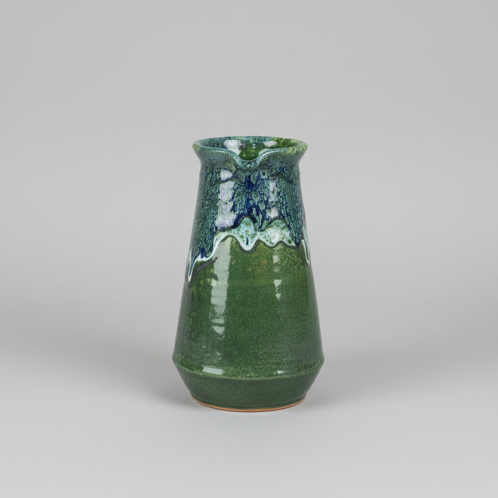 Handmade Moroccan Ceramic Pitcher – Green with Blue Drip Glaze (23 cm)