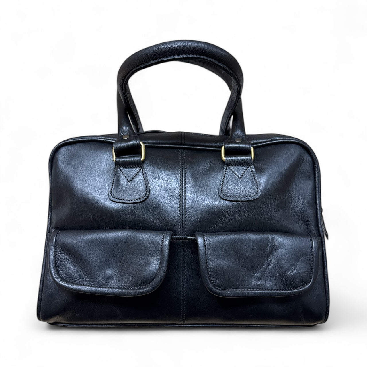 Bowler Handmade Leather Shoulder Bag – Black Full-Grain Leather