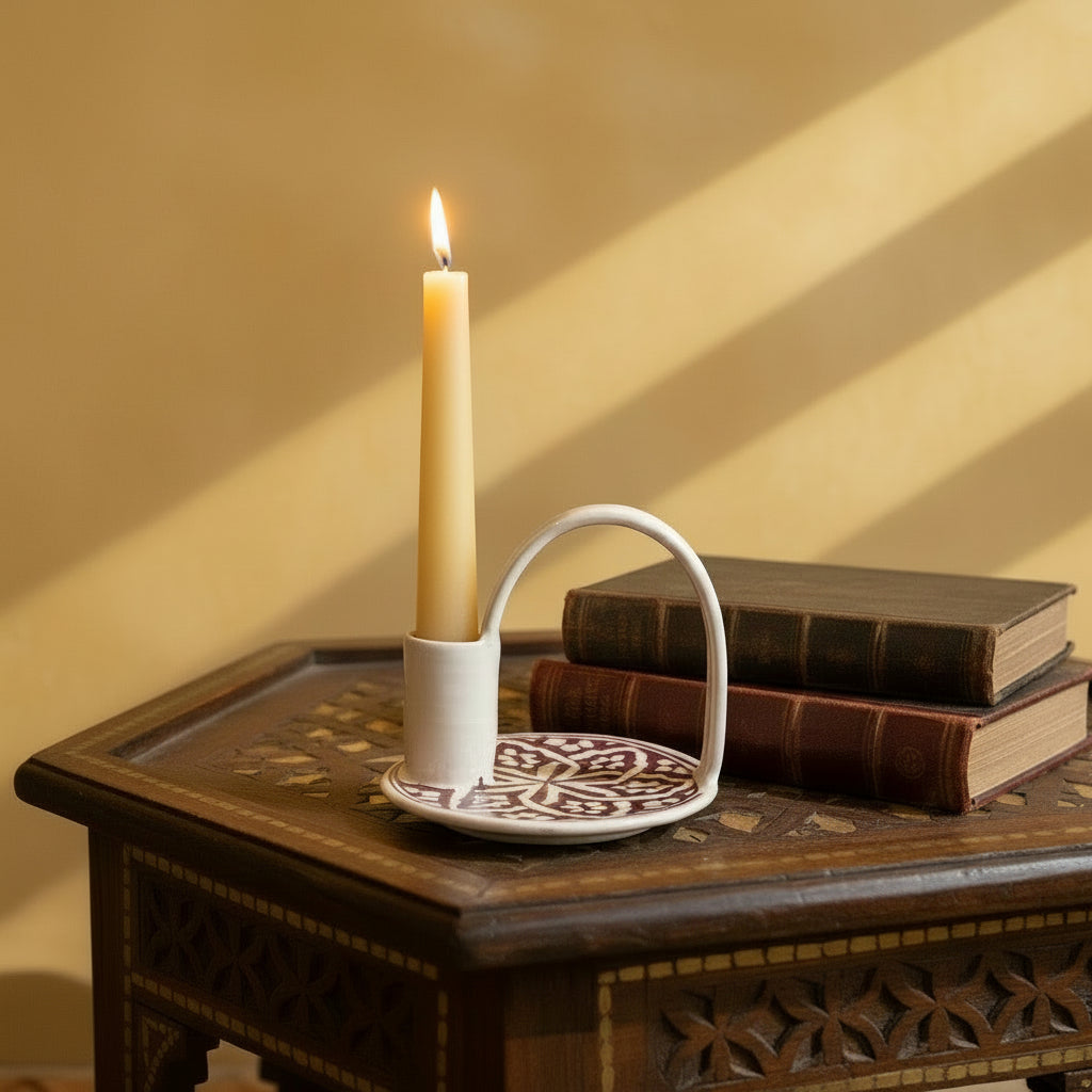 Handmade Ceramic Candle Holder – Hand-Painted Safia Design (15cm)
