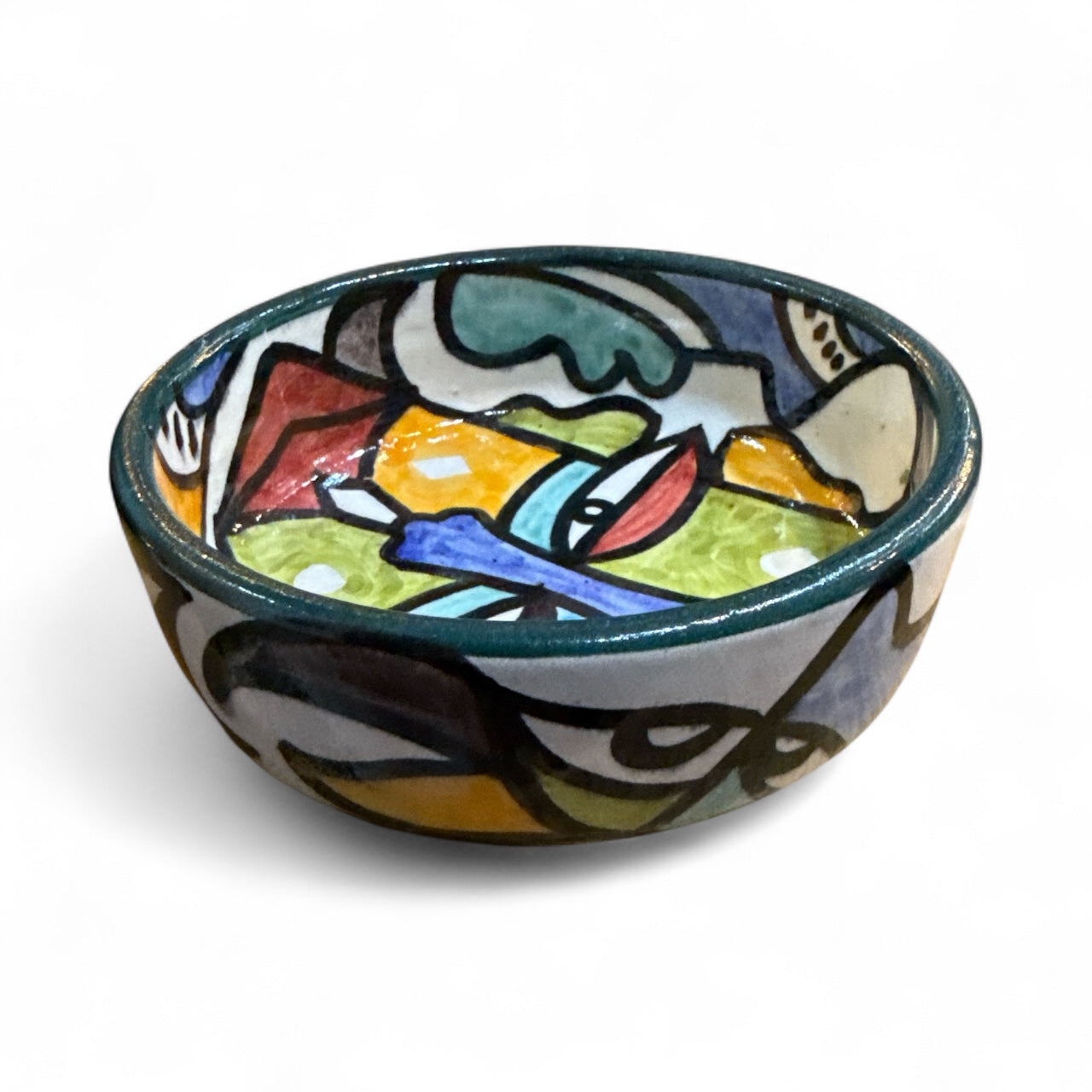 Hand-Painted Cubist Ceramic Dish –