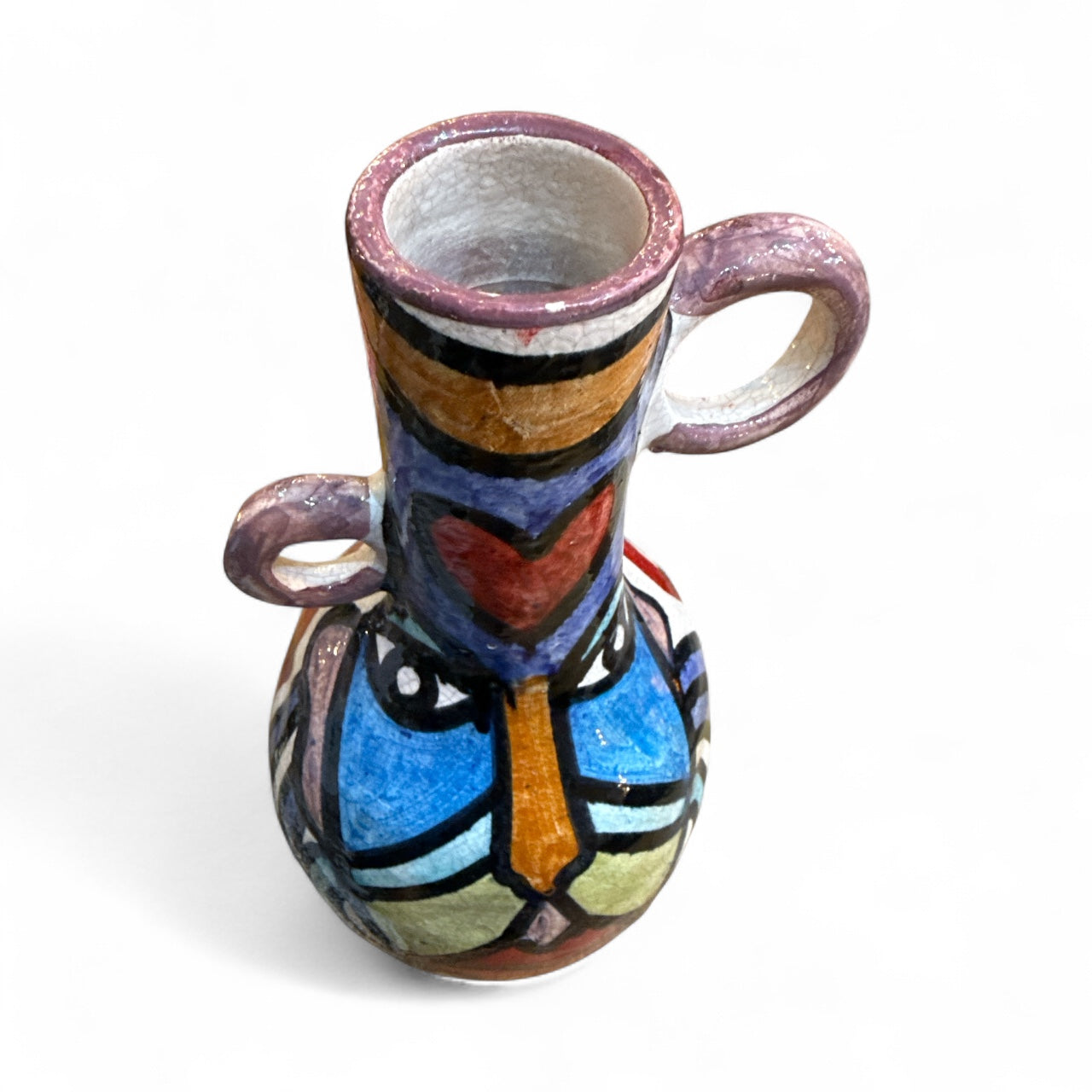 Hand-Painted Cubist Ceramic Vase – Dual Design 25 cm | Artisan Stories