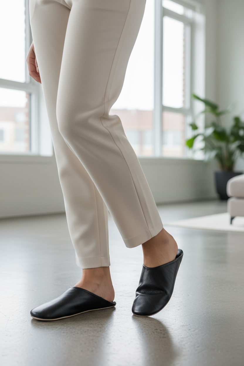 Herren-Slipper aus Leder in Senfgelb