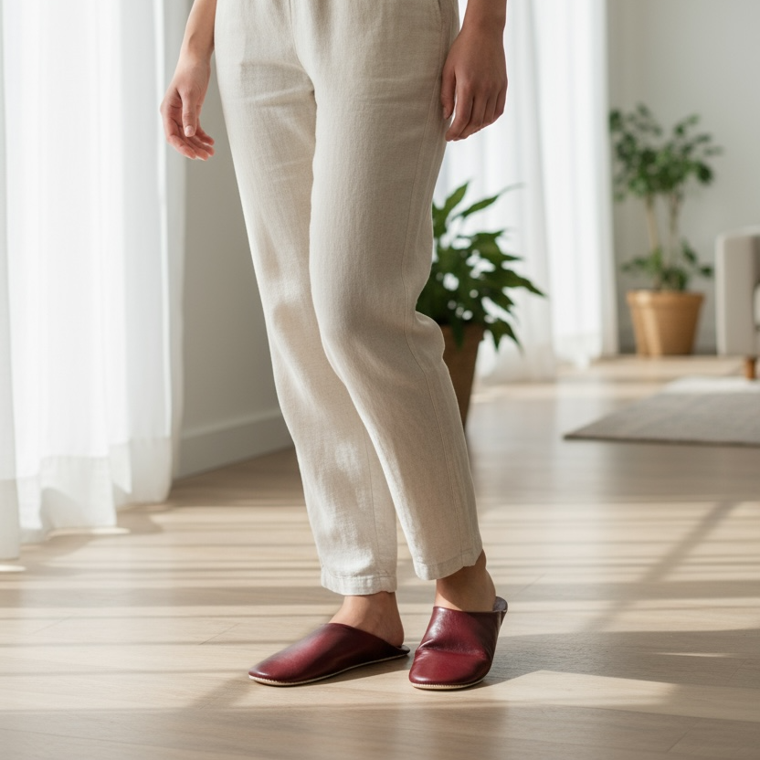 Herren-Slipper aus Leder in Senfgelb