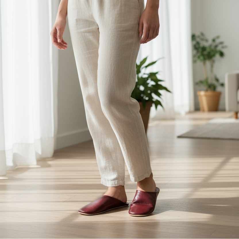 Herren-Slipper aus Leder in Senfgelb