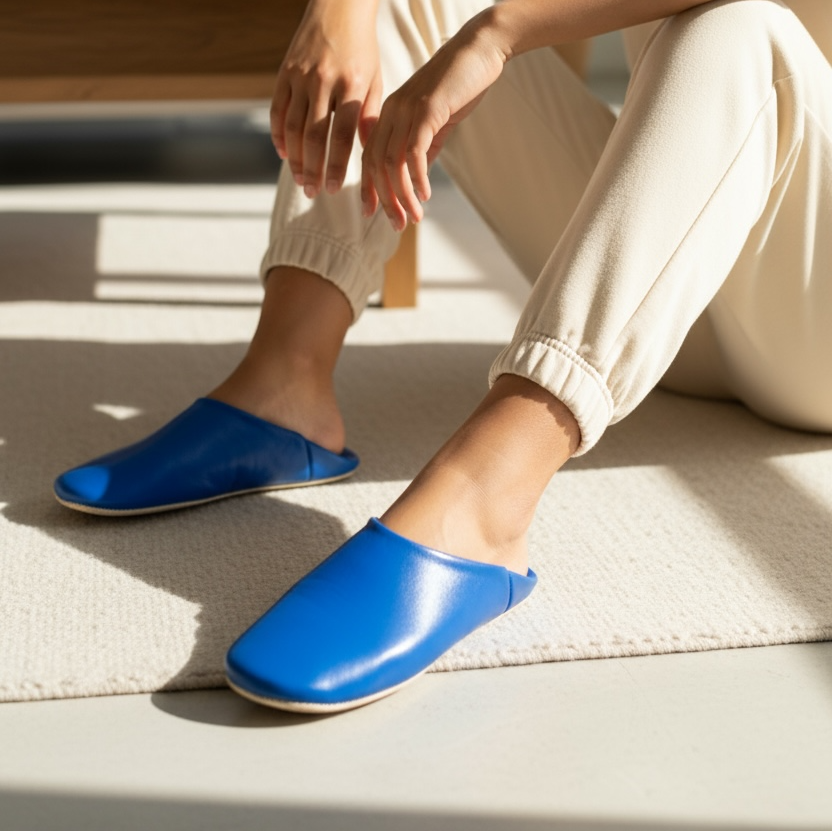 Herren-Slipper aus Leder in Senfgelb