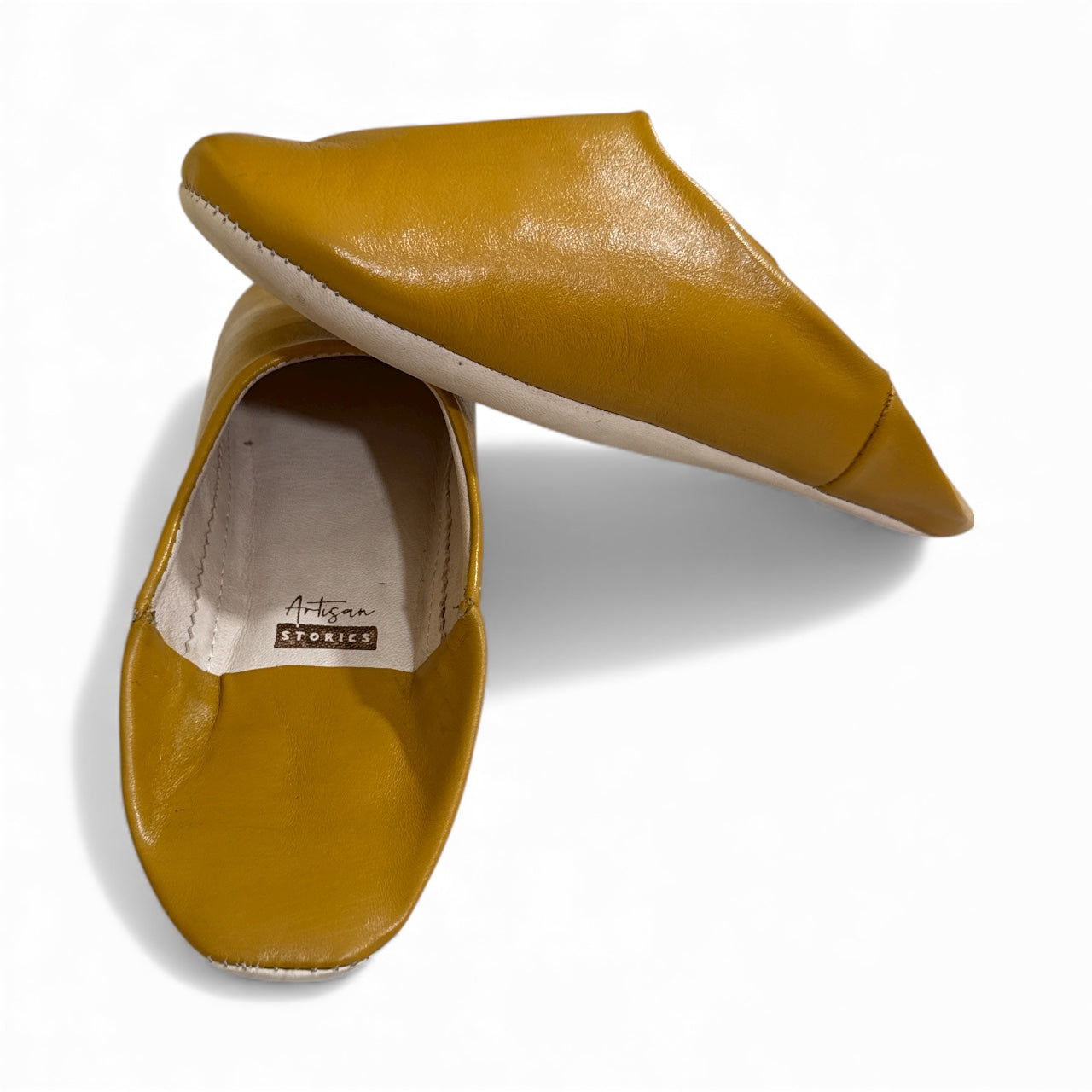 Herren-Slipper aus Leder in Senfgelb