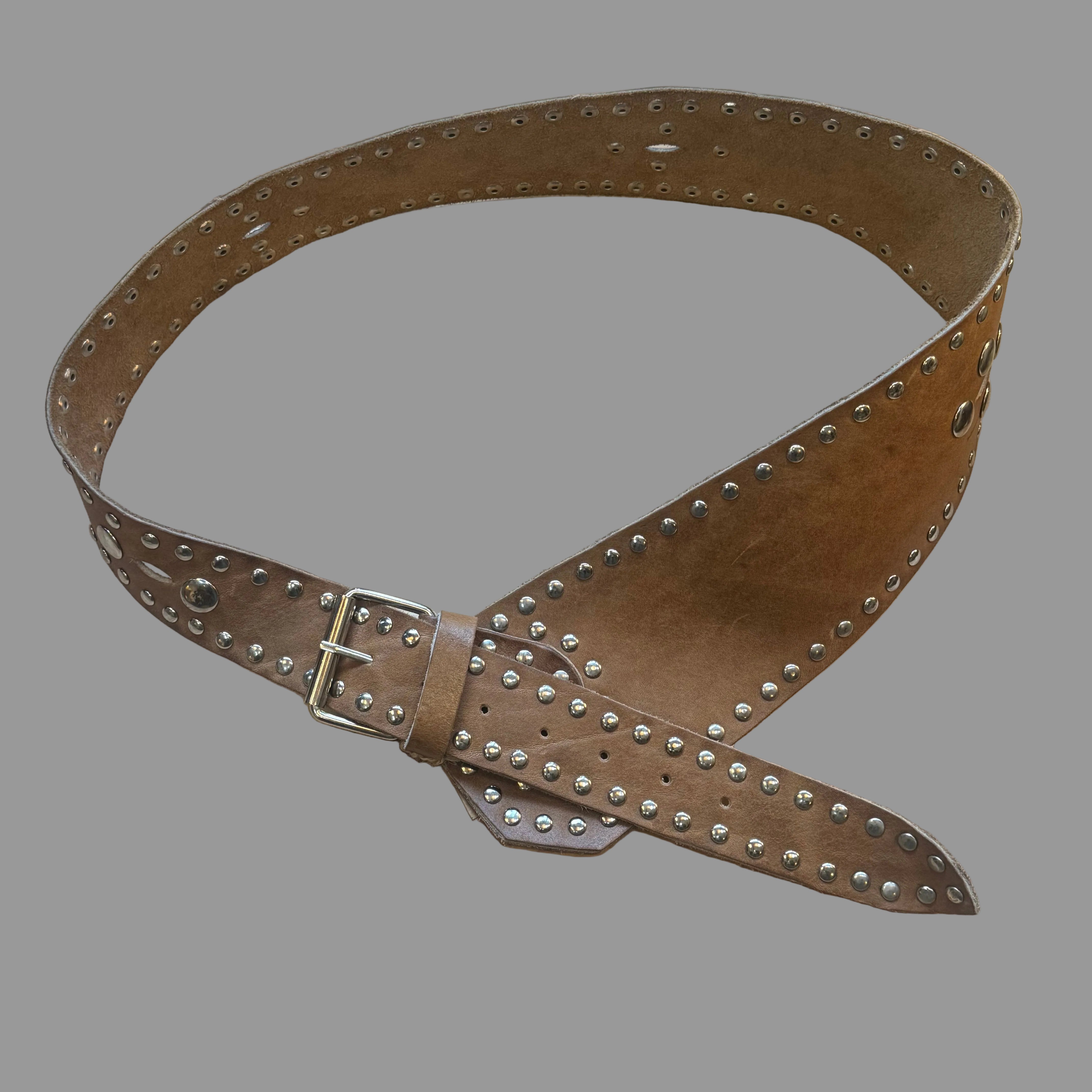 Handcrafted Studded Leather Belt – Wide Tan Artisan Statement Belt