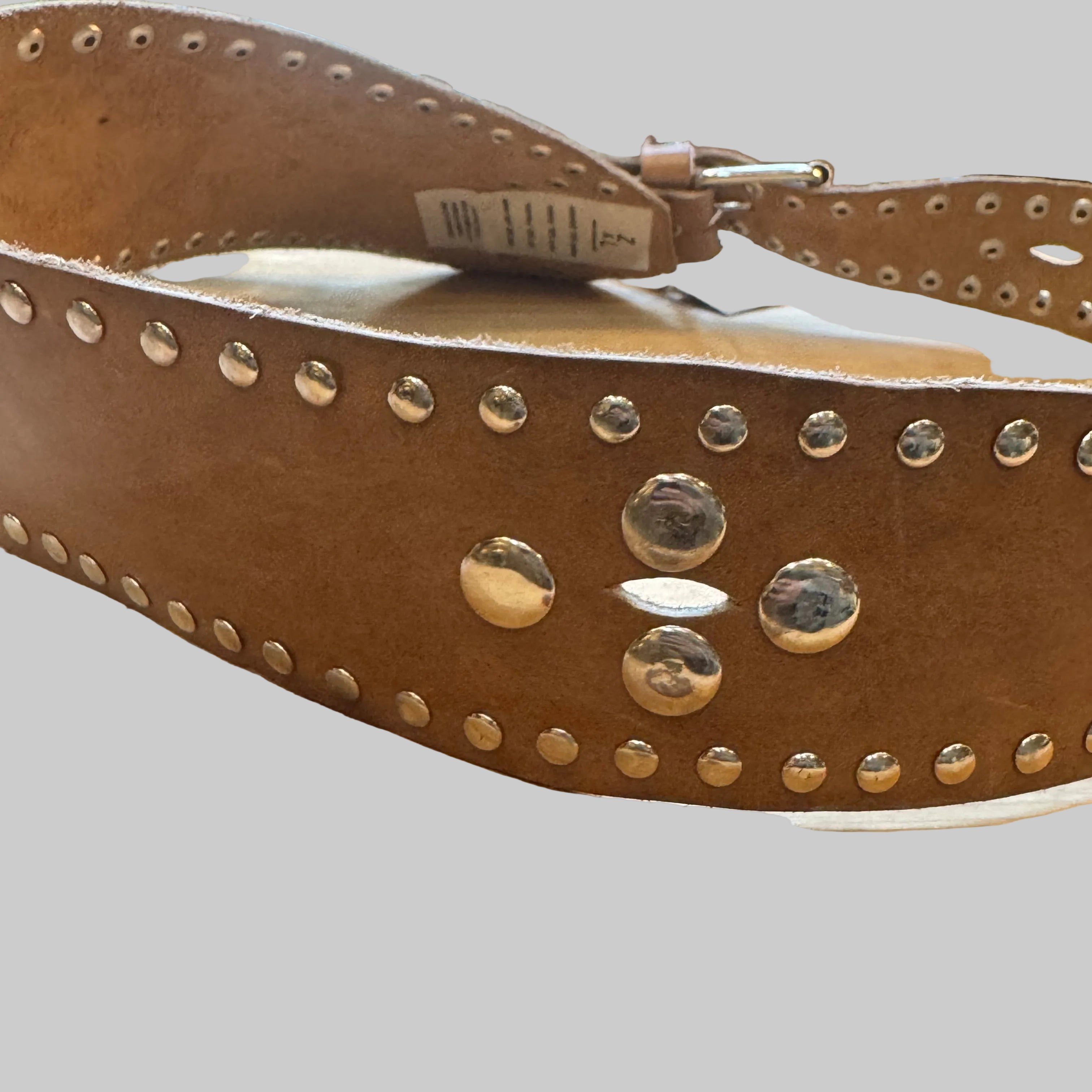 Handcrafted Studded Leather Belt – Wide Tan Artisan Boho Belt