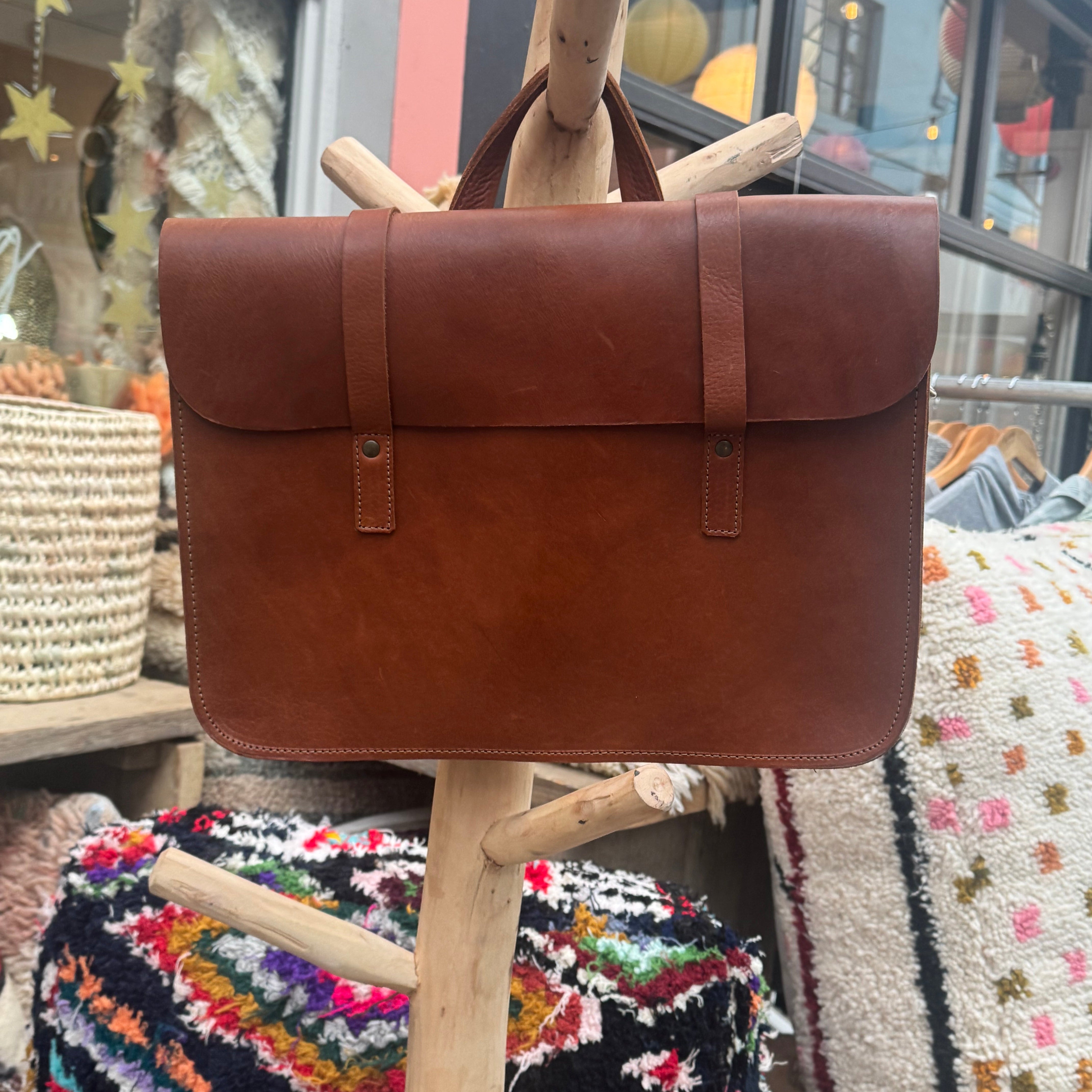 jordan Leather Messenger Bag – Full Grain Tan Work Briefcase