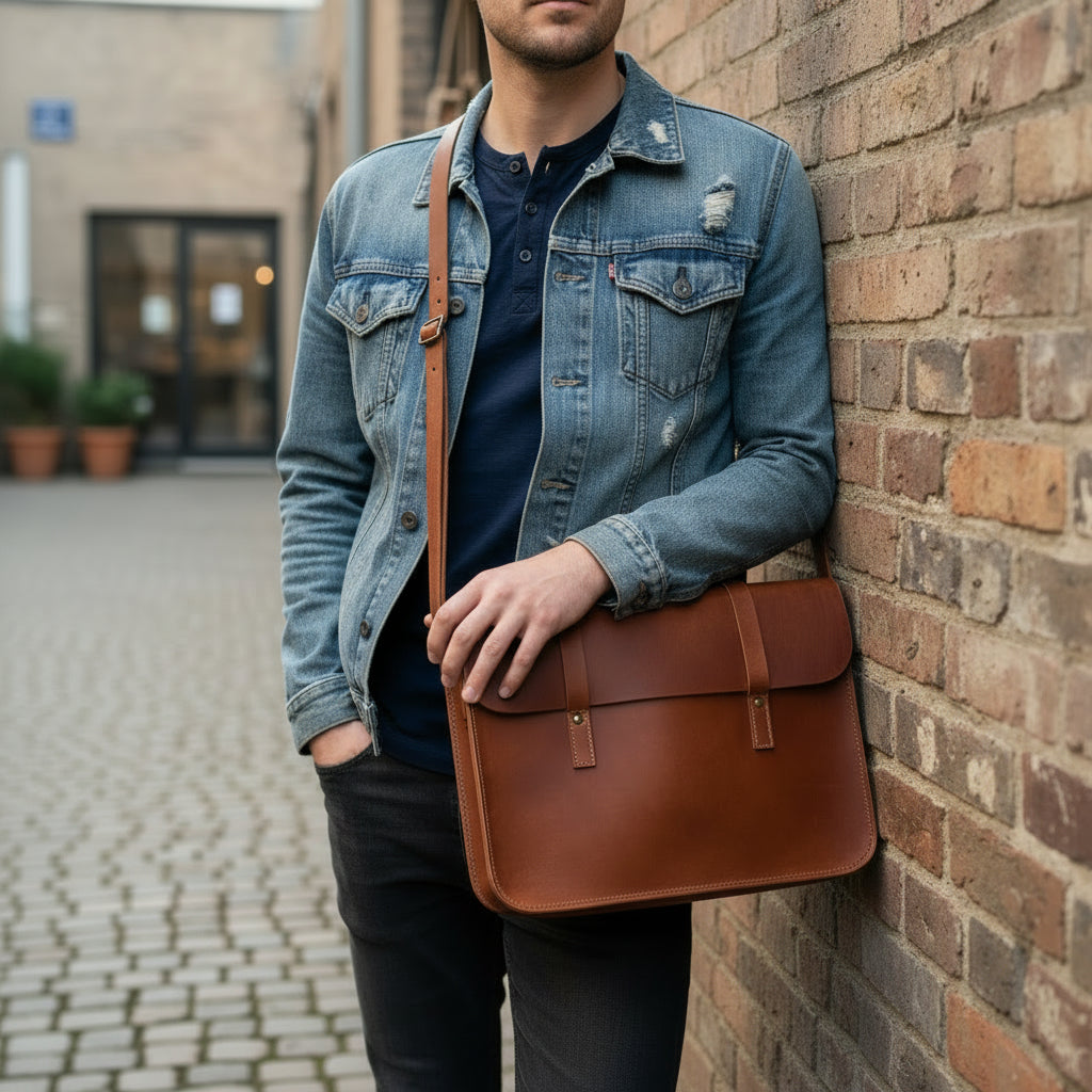 jordan Leather Messenger Bag – Full Grain Tan Work Briefcase