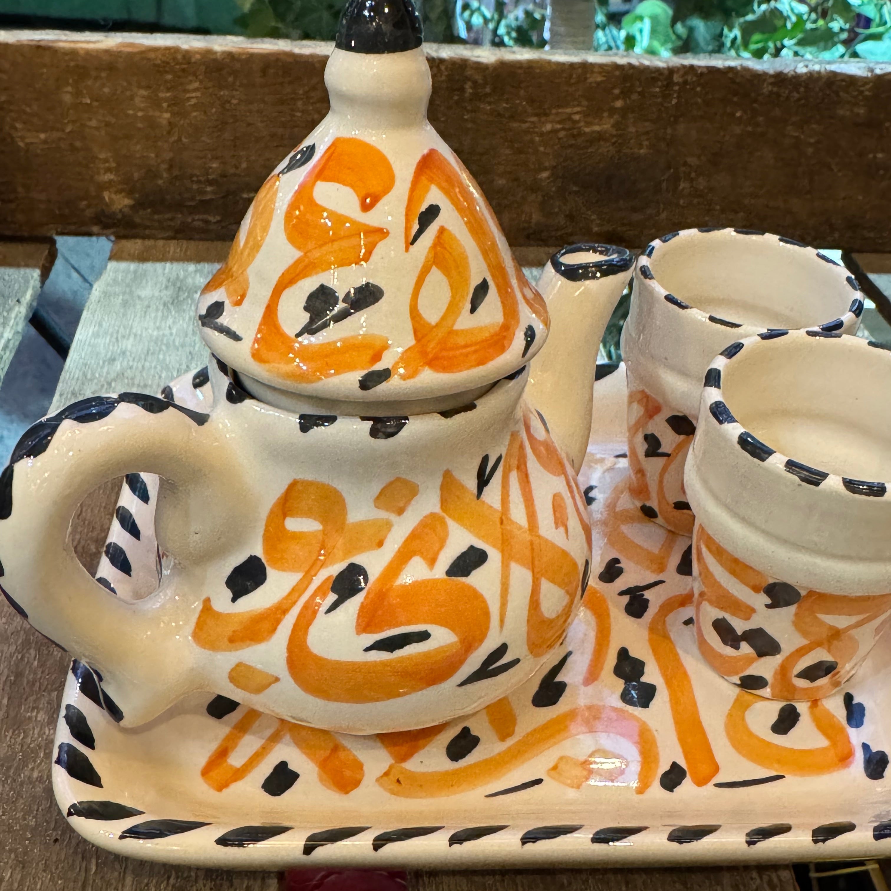 Hand-Painted Moroccan Ceramic Tea Set – Tray, Teapot & 2 Cups
