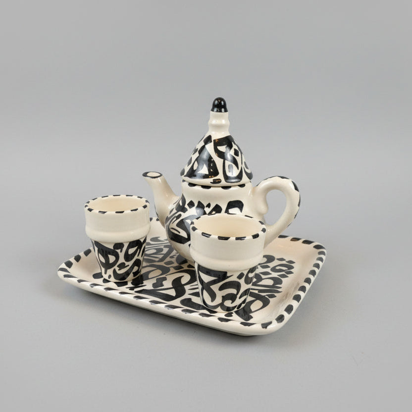 Hand-Painted Moroccan Ceramic Tea Set – Tray, Teapot & 2 Cups