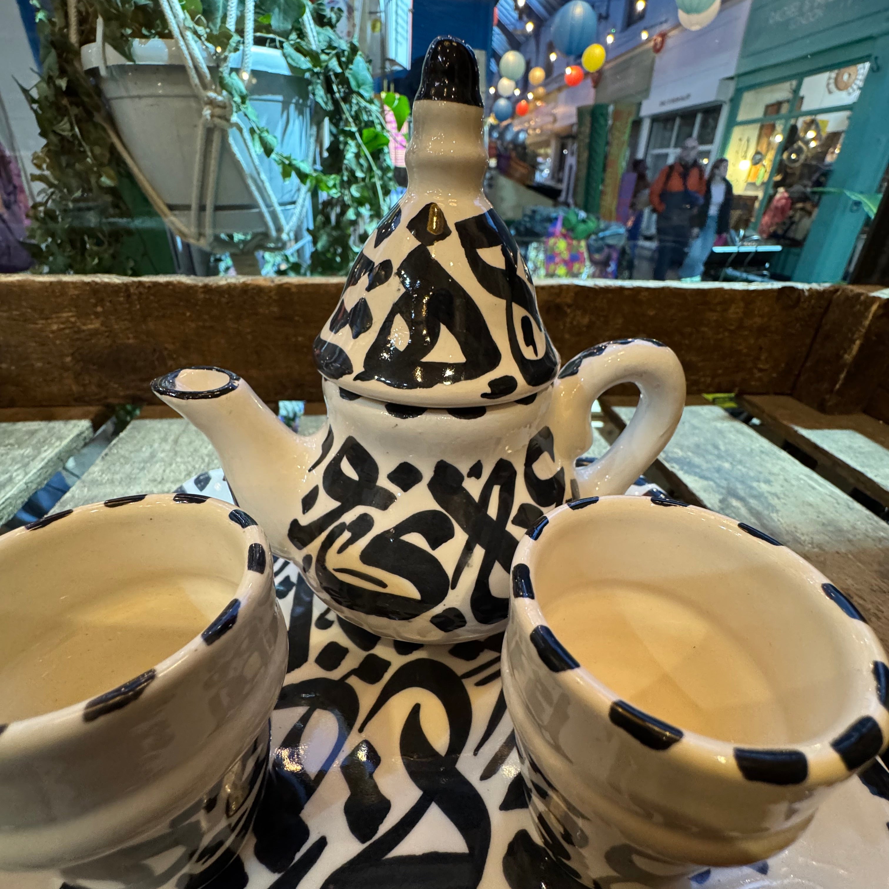 Hand-Painted Moroccan Ceramic Tea Set – Tray, Teapot & 2 Cups