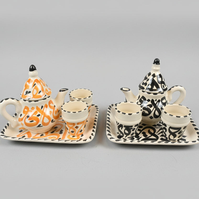 Hand-Painted Moroccan Ceramic Tea Set – Tray, Teapot & 2 Cups