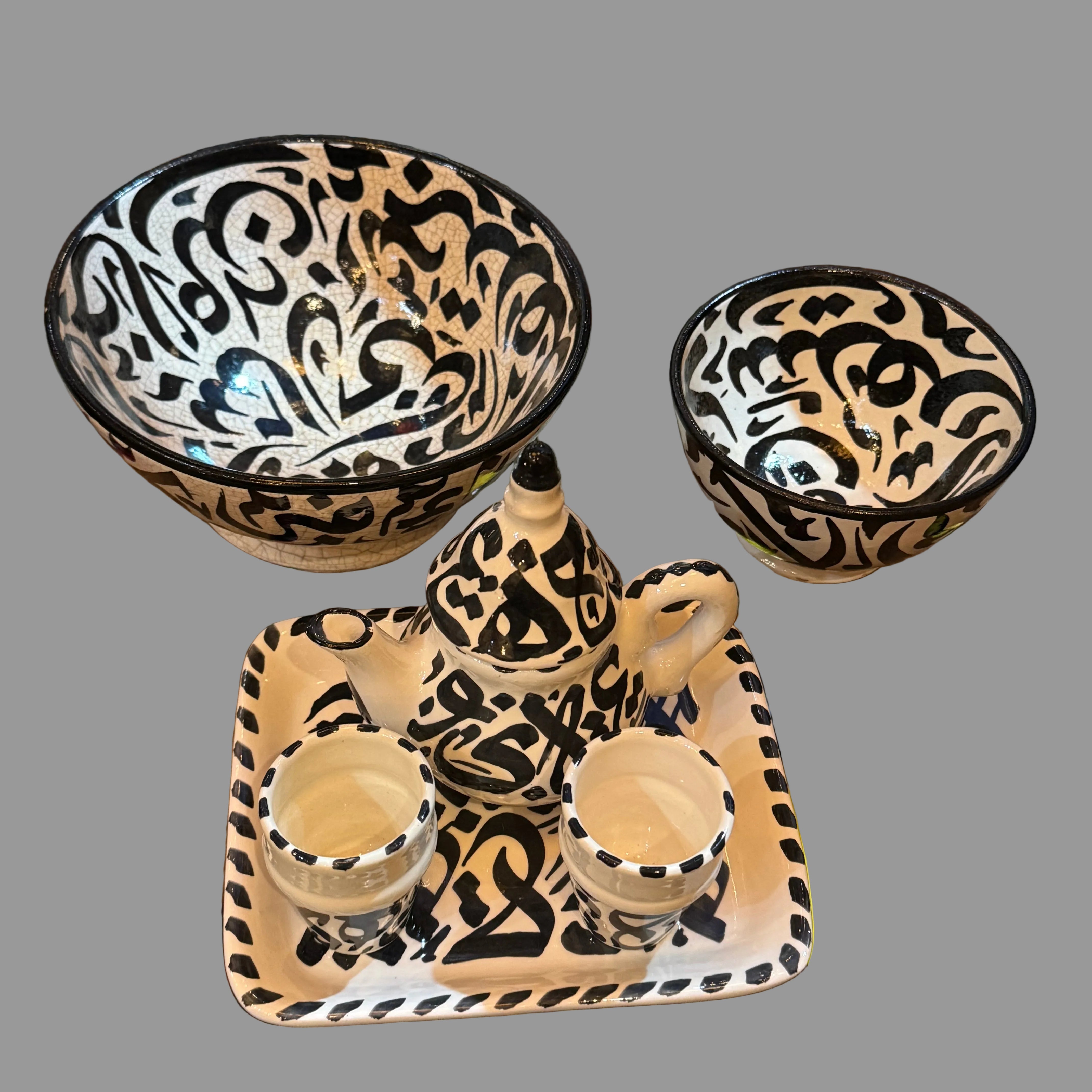 Hand-Painted Moroccan Ceramic Tea Set – Tray, Teapot & 2 Cups