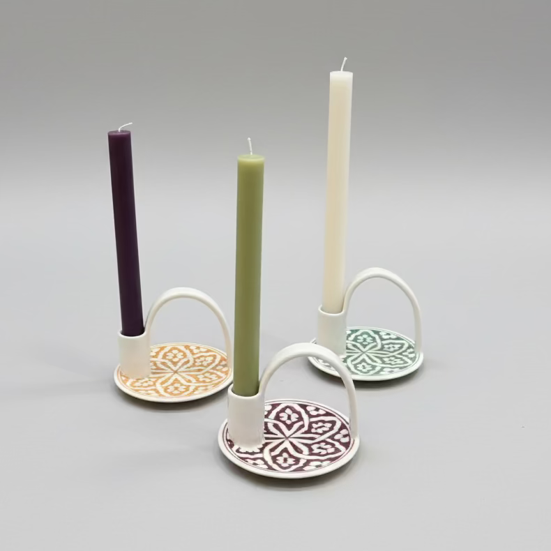 Handmade Ceramic Candle Holder – Hand-Painted Safia Design (15cm)