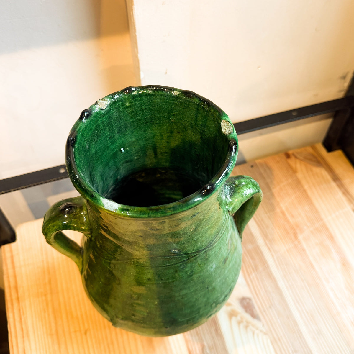 Handcrafted Tamegroute Green Ceramic Amphora Vase 28cm