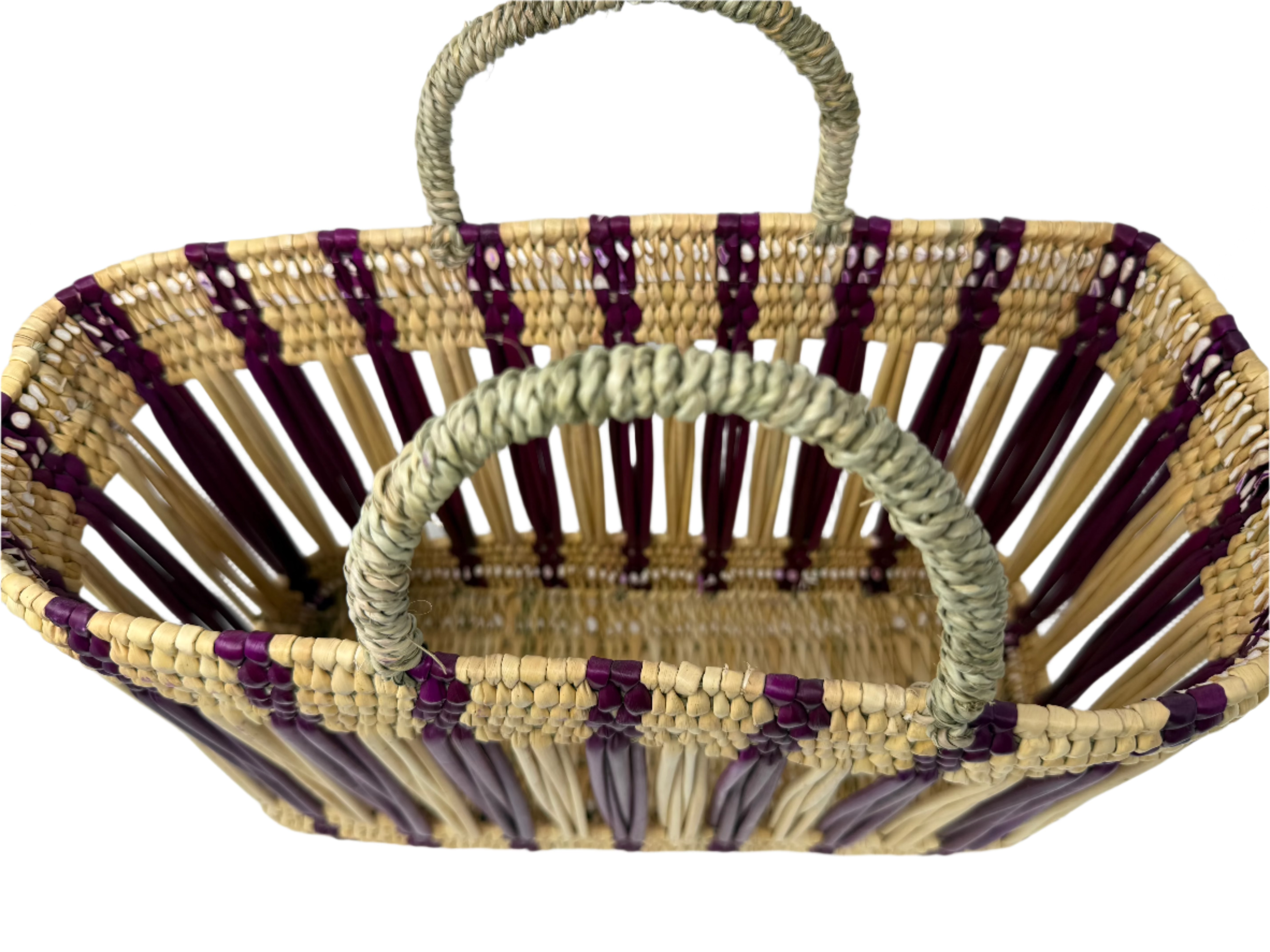 Essaouira Reed Basket Bag – Burgundy Stripe