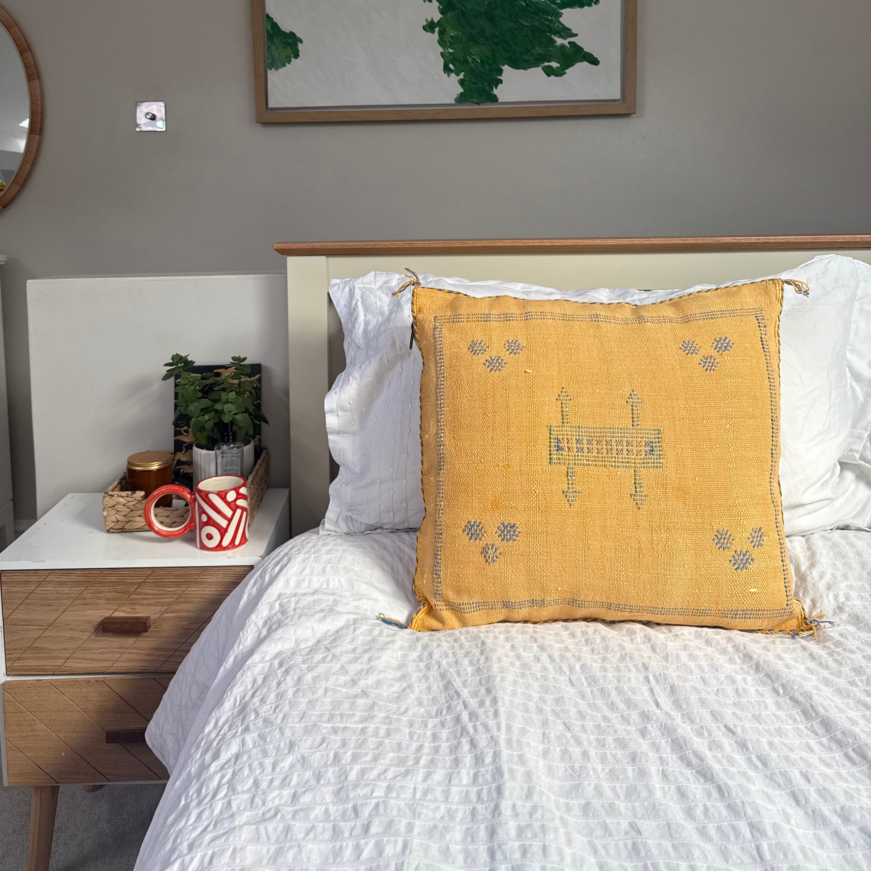 Yellow Handmade Moroccan Cactus Silk Cushion – 50x50cm