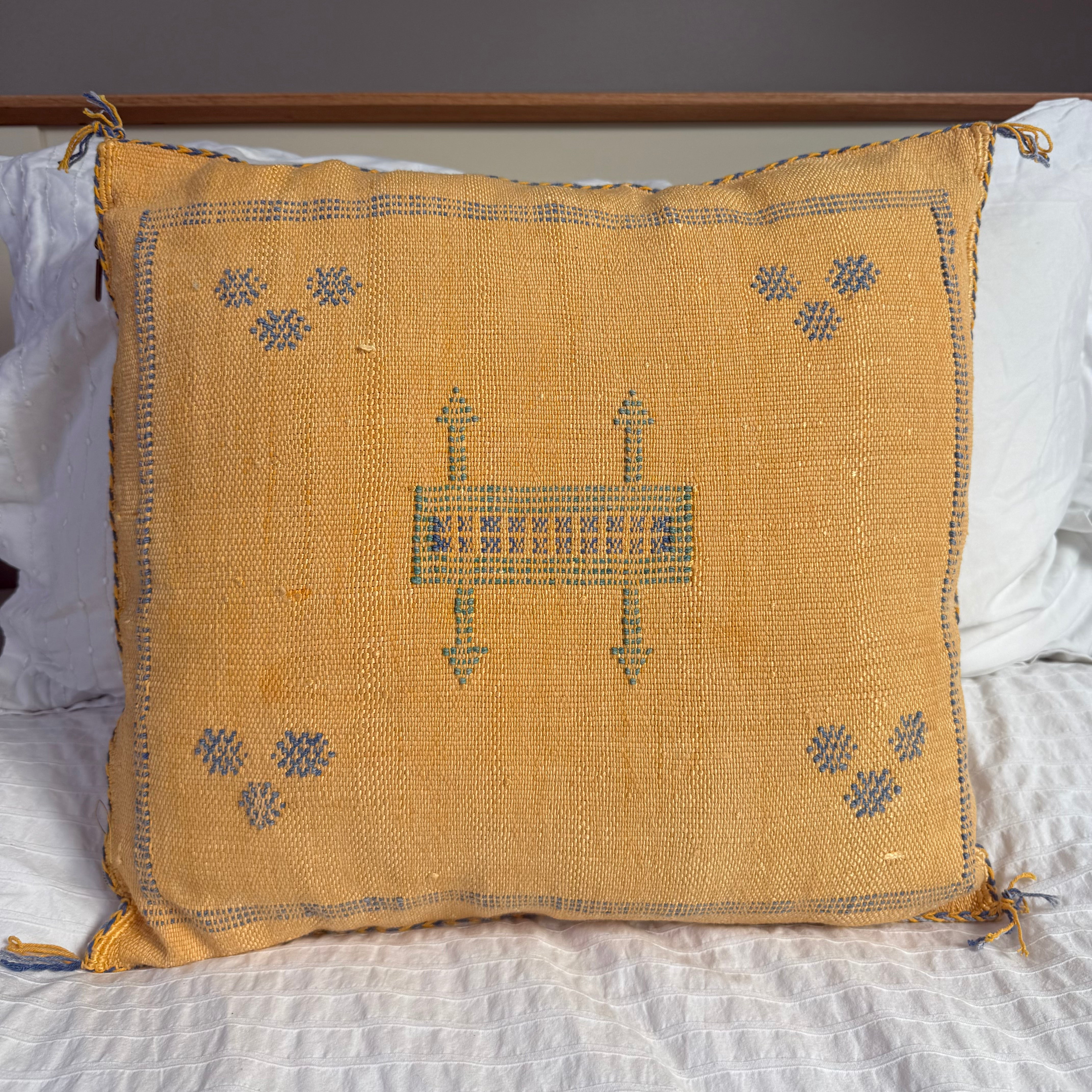 Yellow Handmade Moroccan Cactus Silk Cushion – 50x50cm