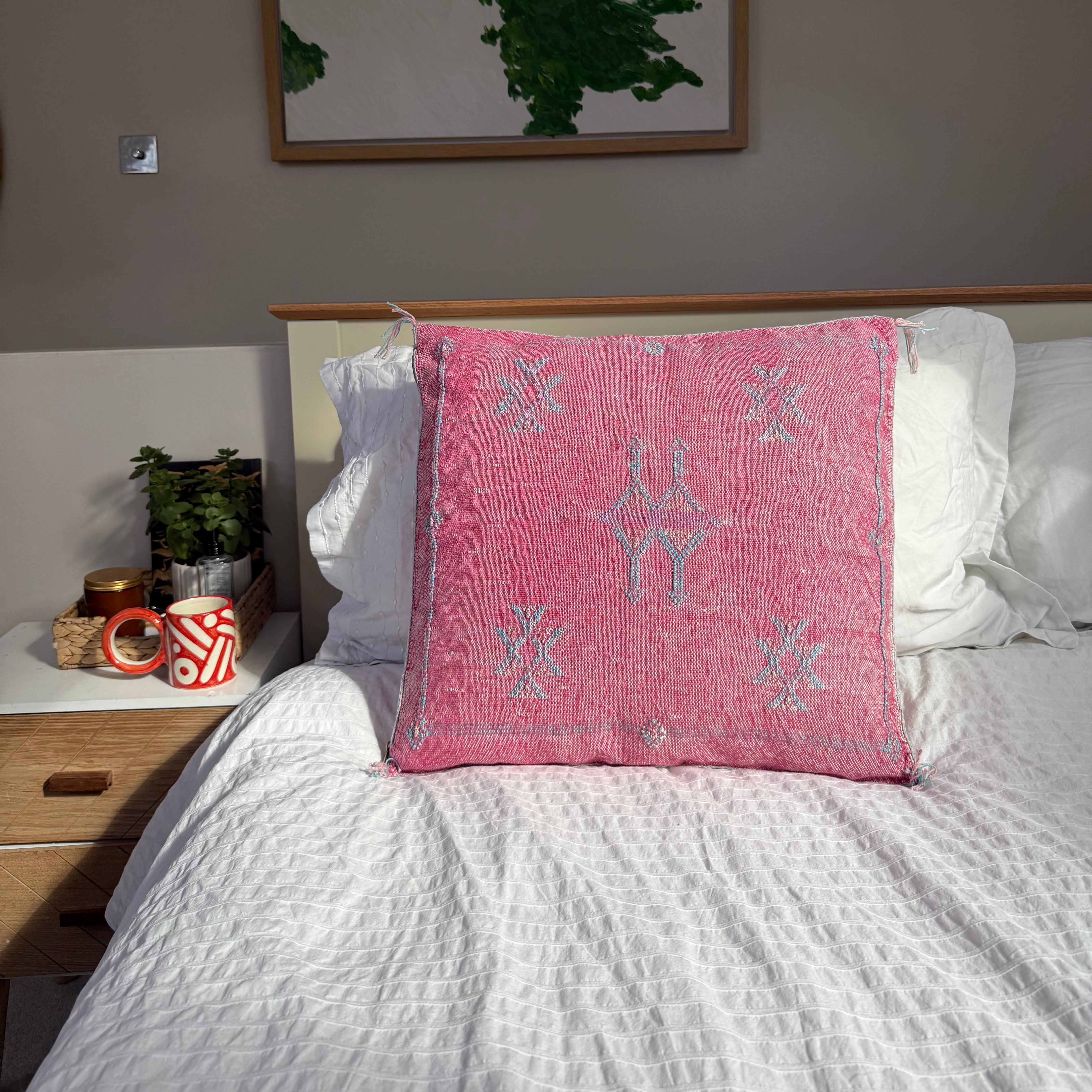 Pink Handmade Moroccan Cactus Silk Cushion – 50x50cm