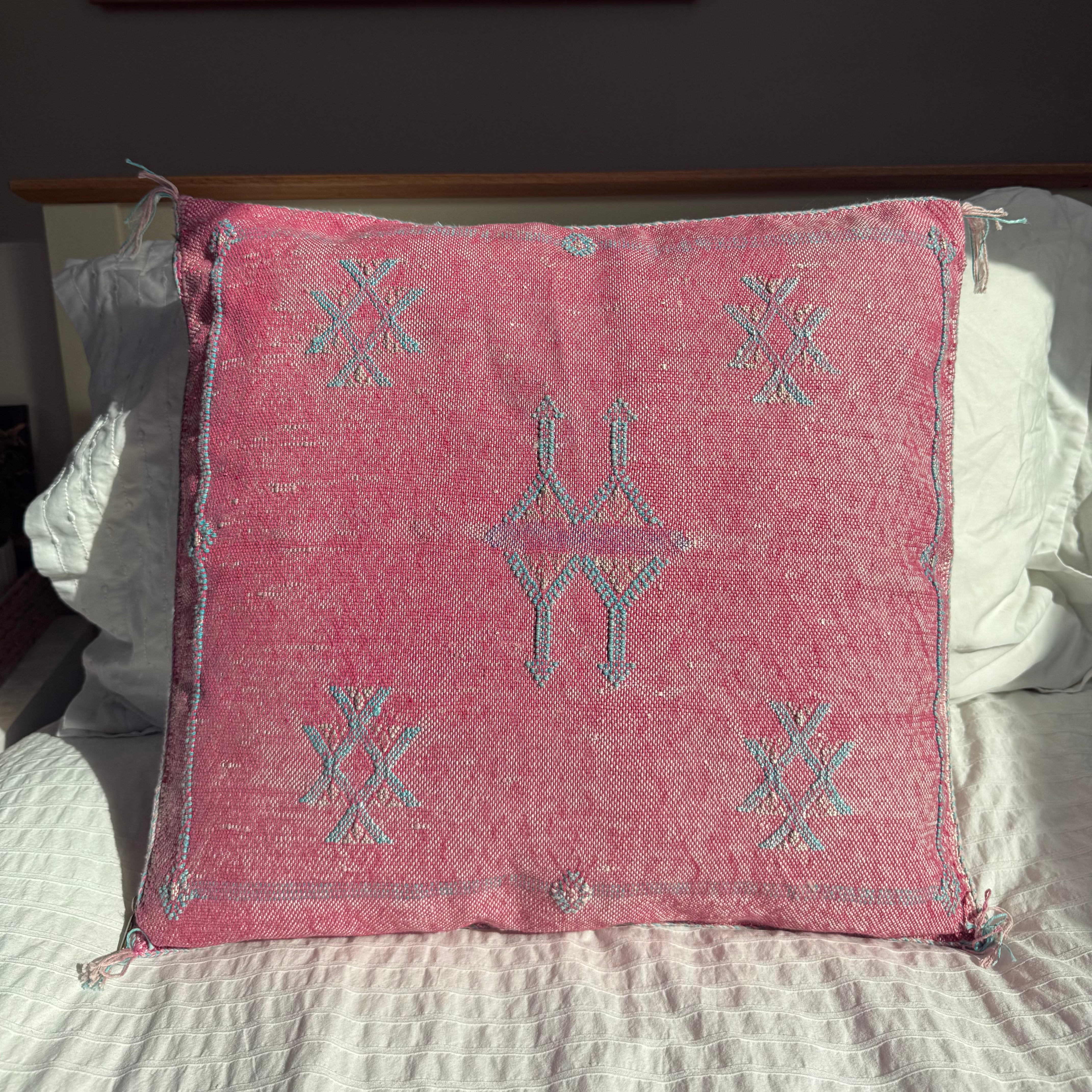 Pink Handmade Moroccan Cactus Silk Cushion – 50x50cm