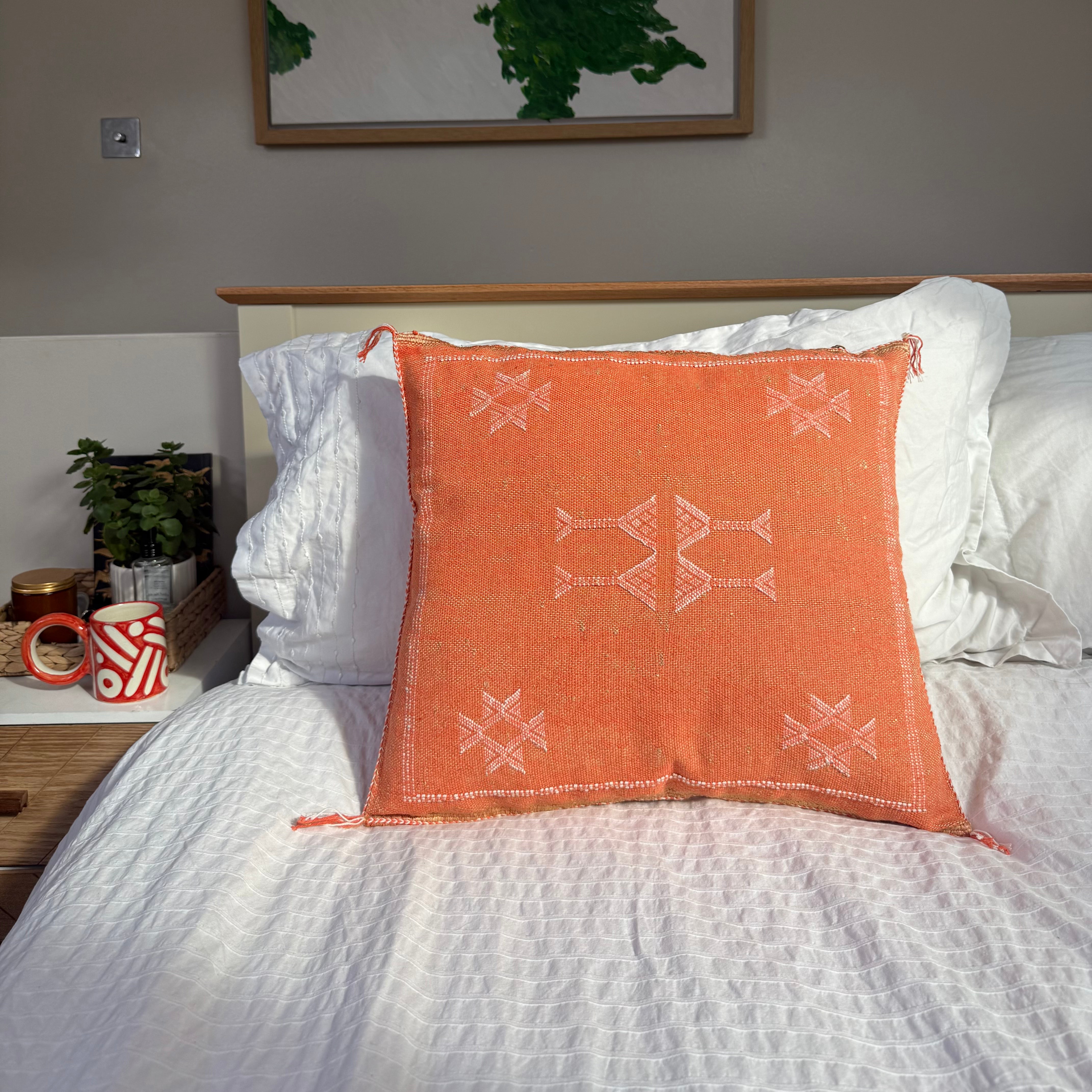 Peach Handmade Moroccan Cactus Silk Cushion – 50x50cm