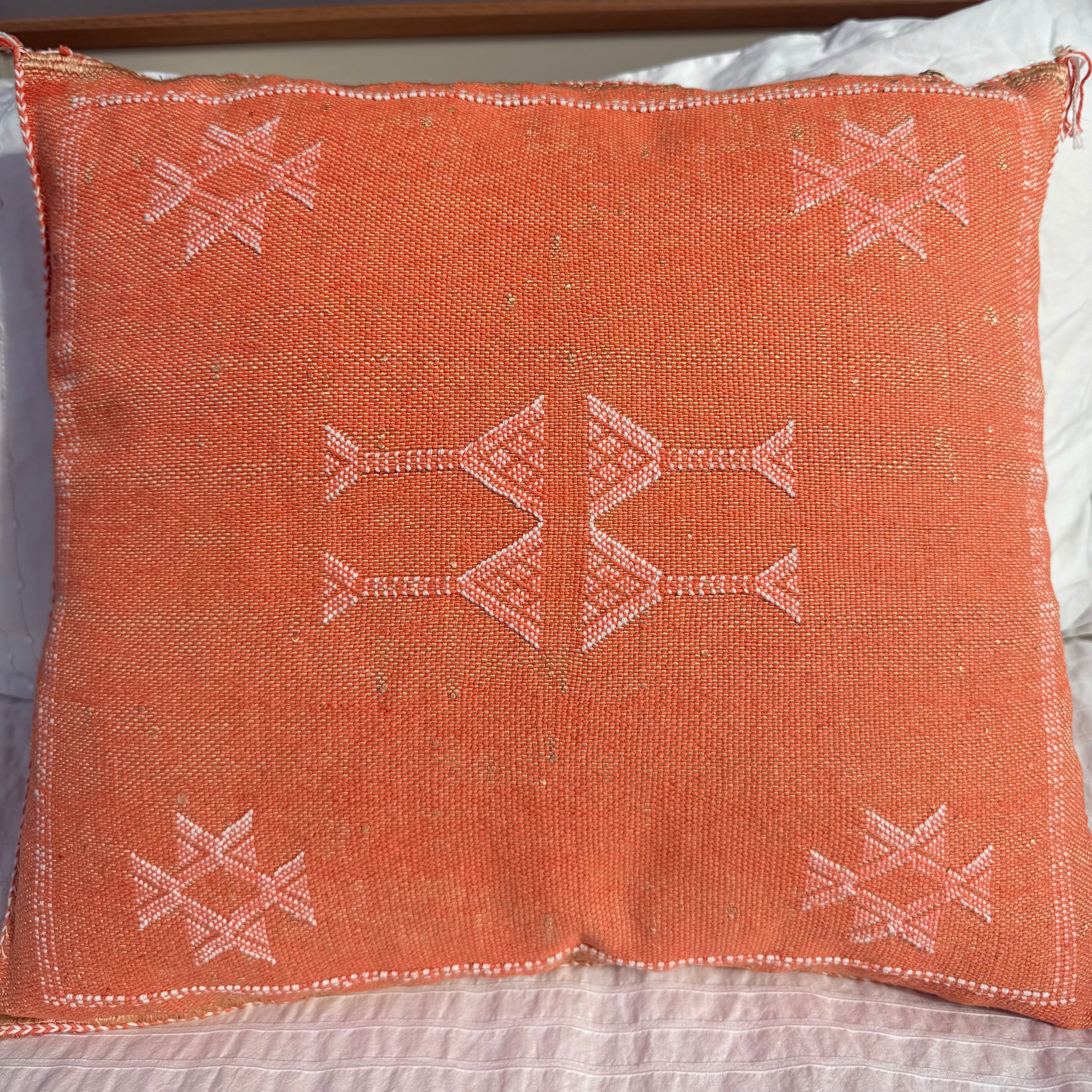 Peach Handmade Moroccan Cactus Silk Cushion – 50x50cm