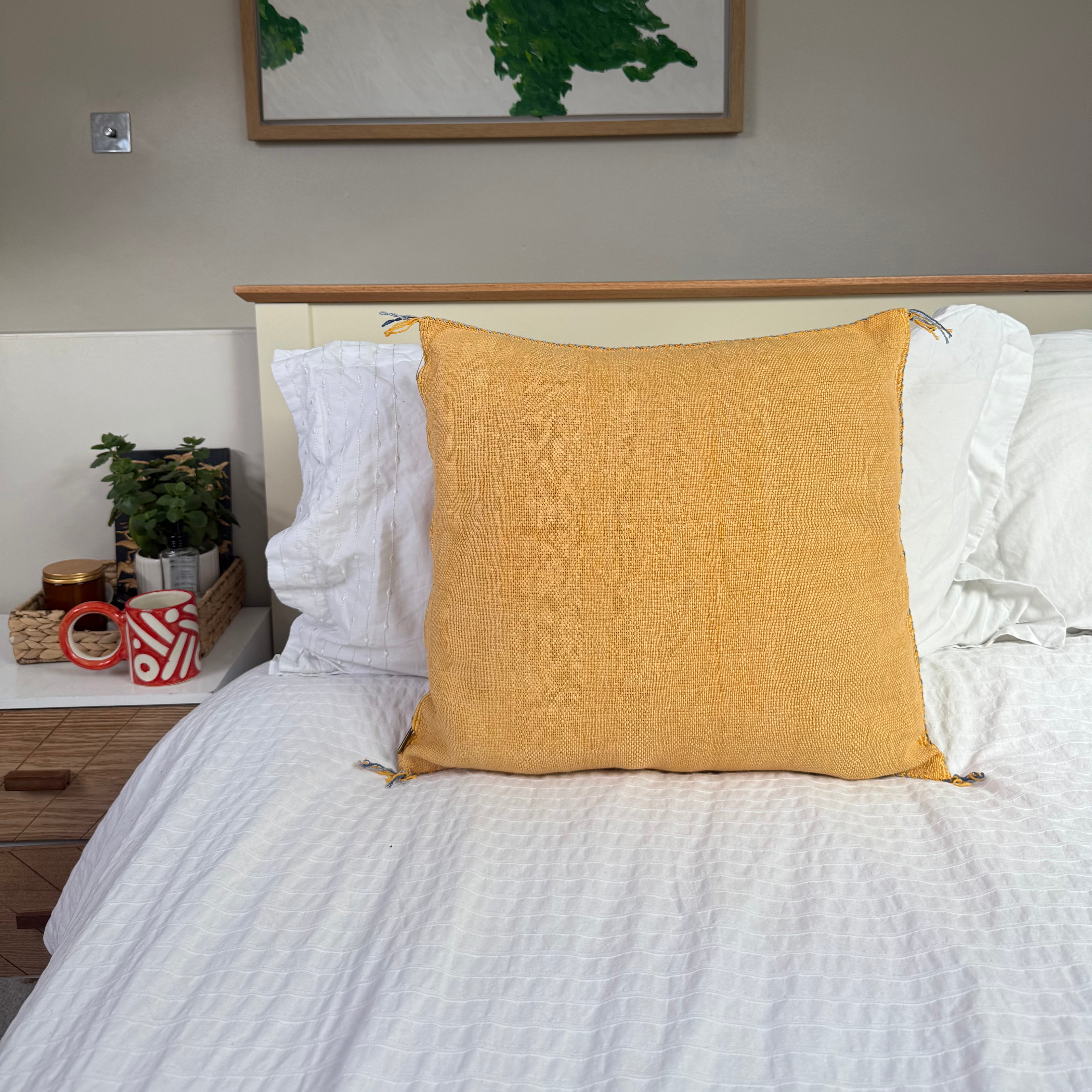 Yellow Handmade Moroccan Cactus Silk Cushion – 50x50cm