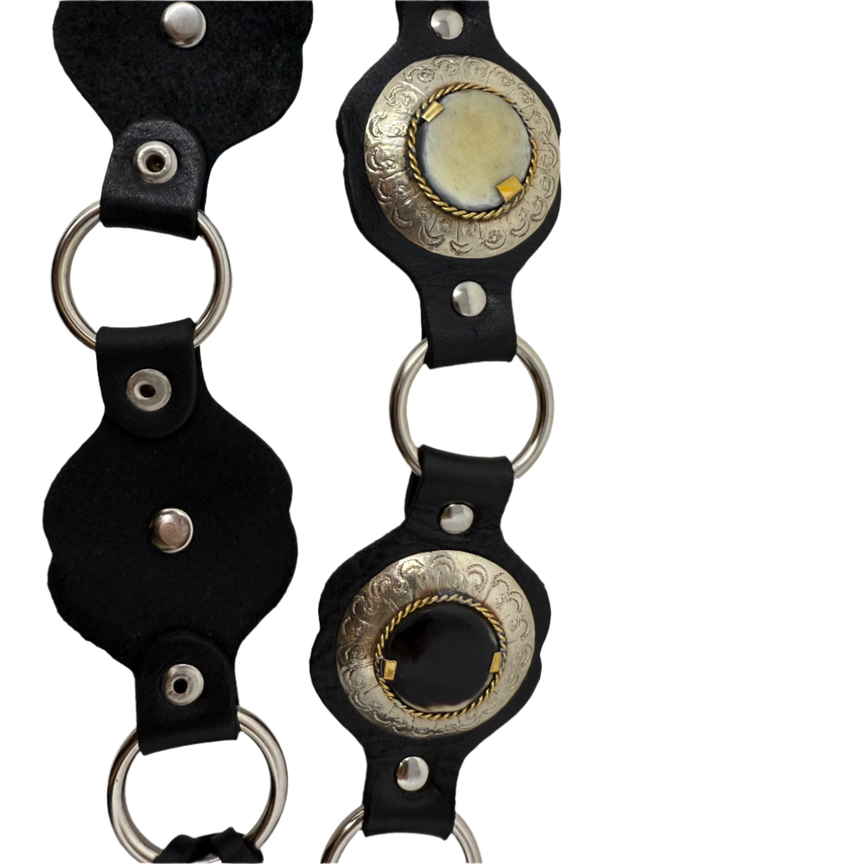 Black Handcrafted Shell Disc Leather Belt