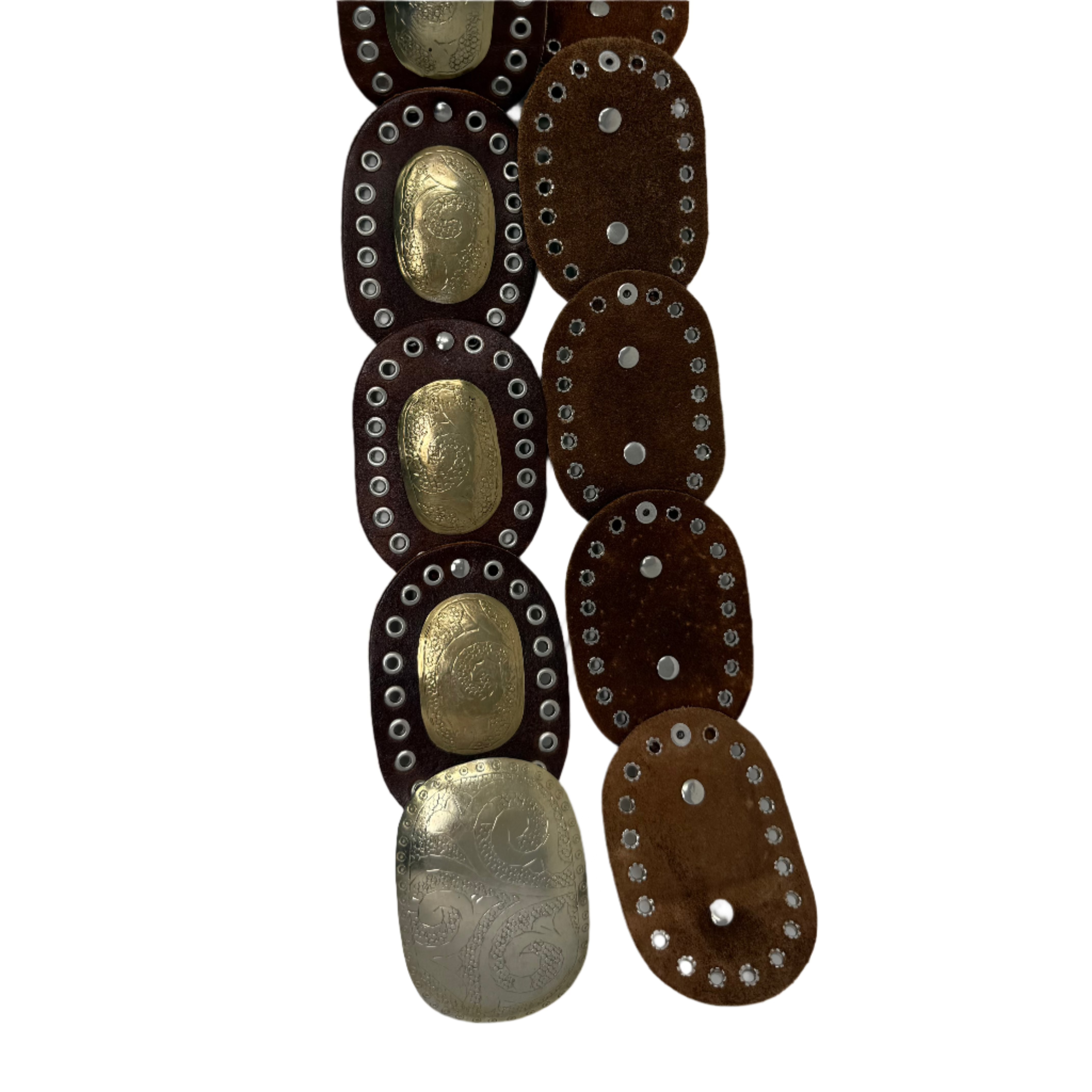 Boho Moroccan Leather oval disc Belt – Dark Brown with Gold & Silver Detailing