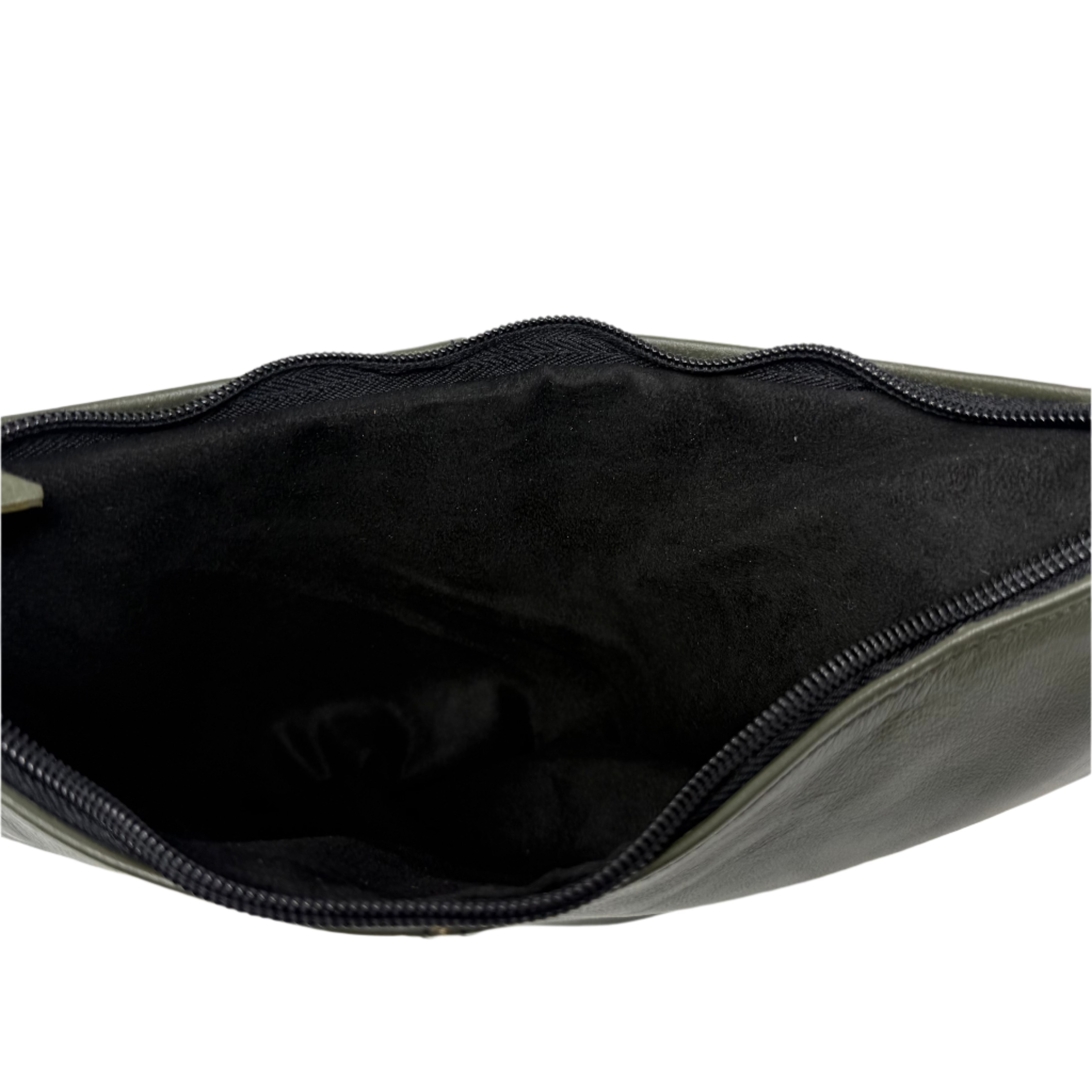 Olive Green Half Moon Leather Shoulder Bag – Handmade with Braided Handle