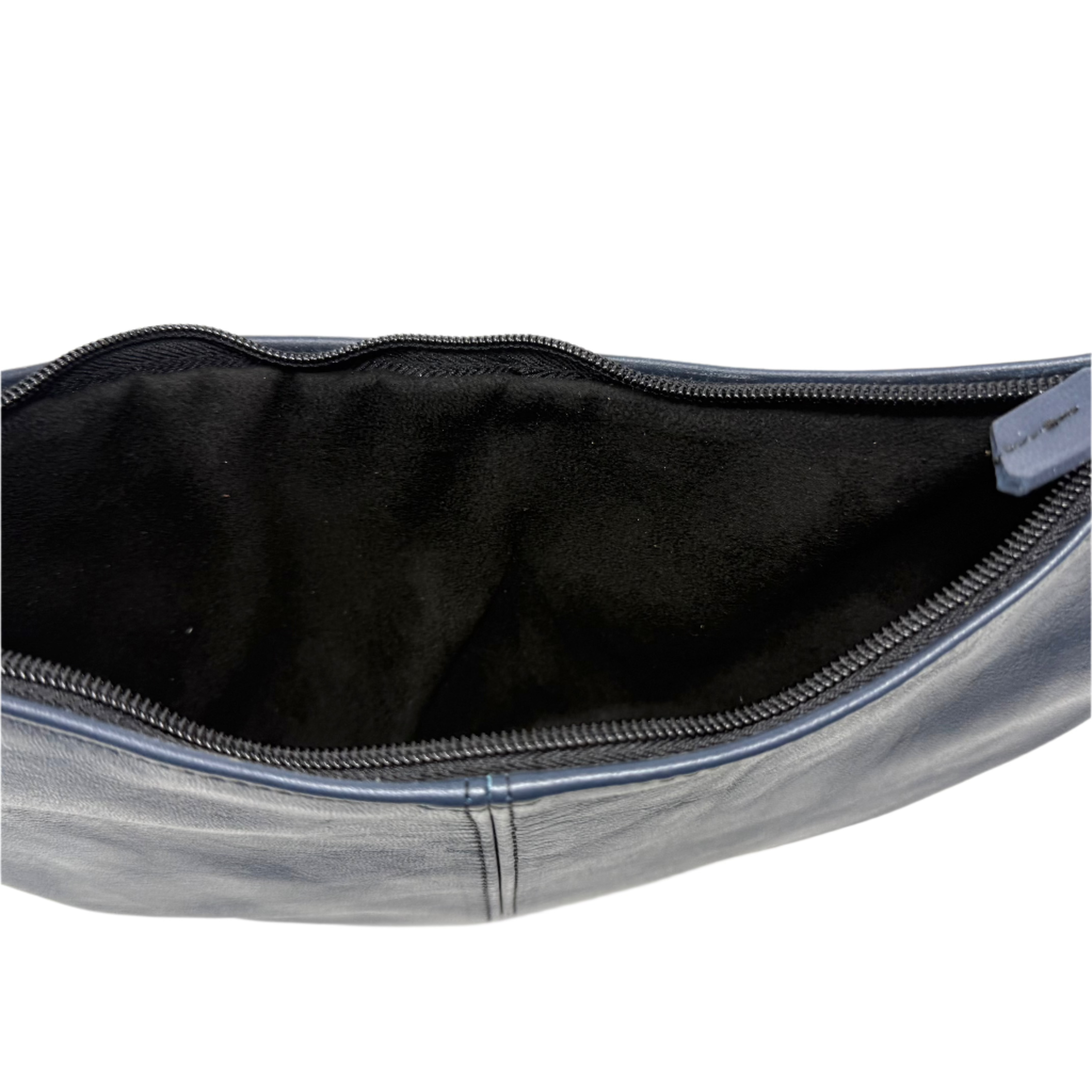 Navy blue Half Moon Leather Shoulder Bag – Handmade with Braided Handle