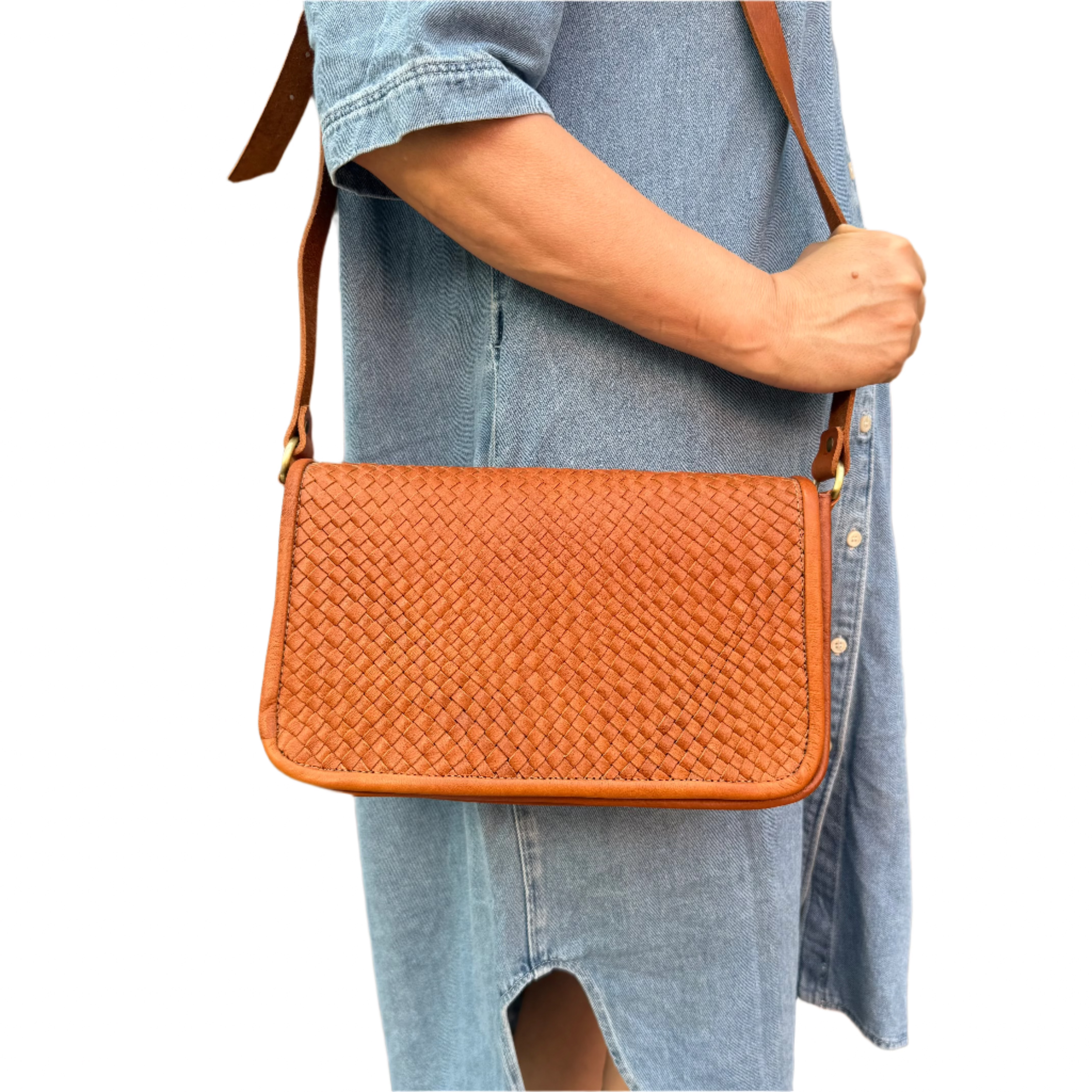 Charlotte Woven Leather Shoulder Bag – Tan | Handmade Crossbody by Artisan Stories