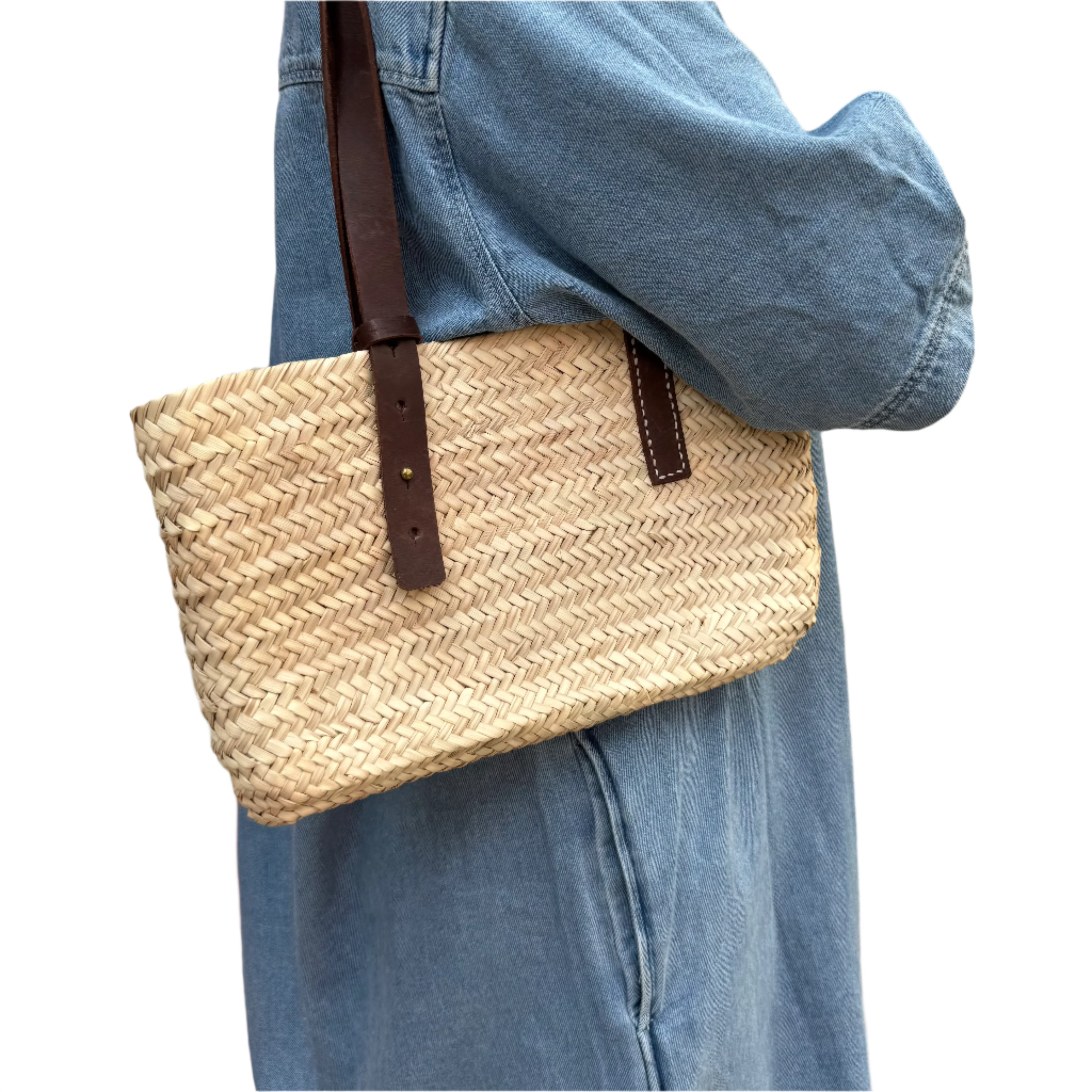 Handwoven Palm Leaf Clutch Bag with Adjustable Leather Strap