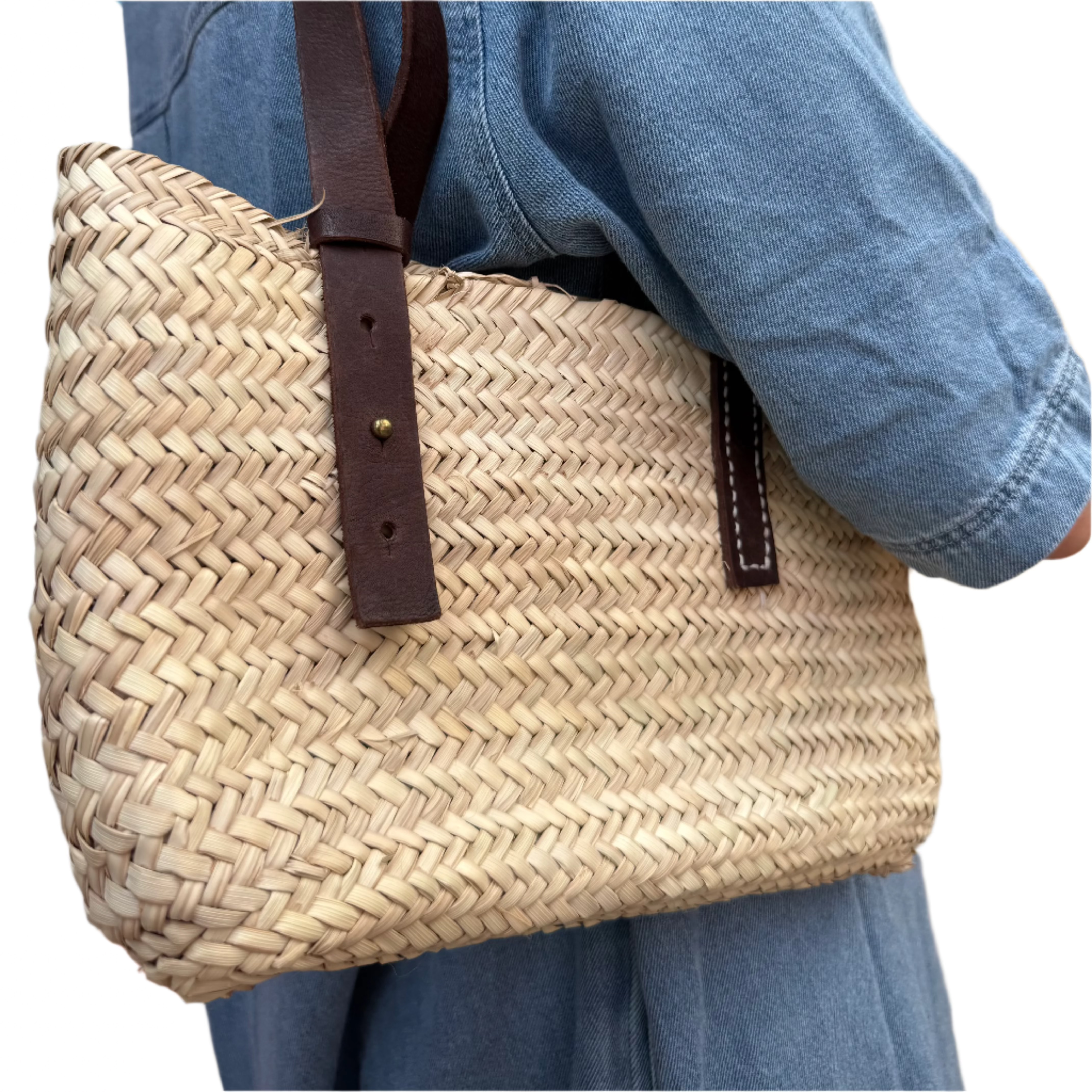 Handwoven Palm Leaf Clutch Bag with Adjustable Leather Strap