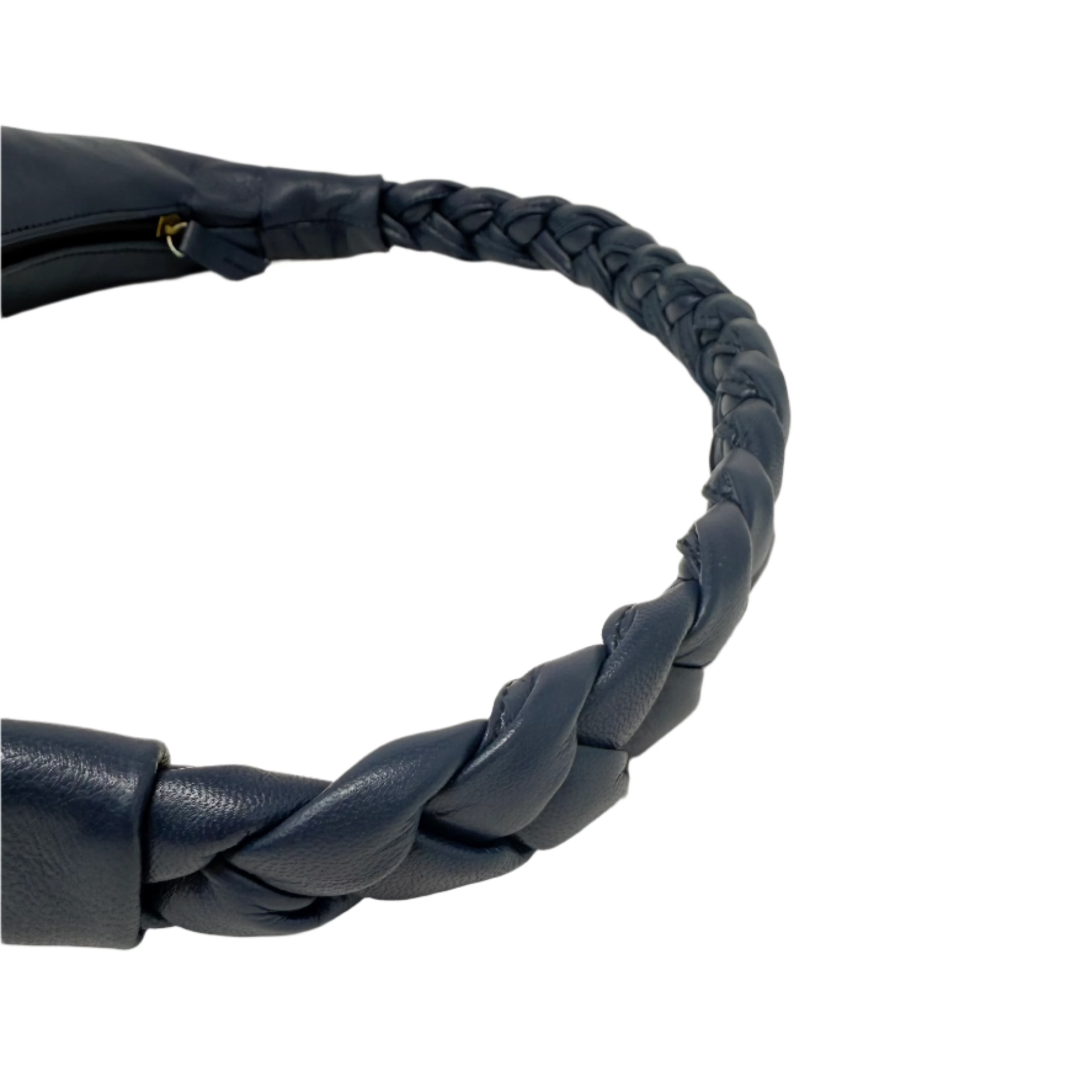 Navy blue Half Moon Leather Shoulder Bag – Handmade with Braided Handle