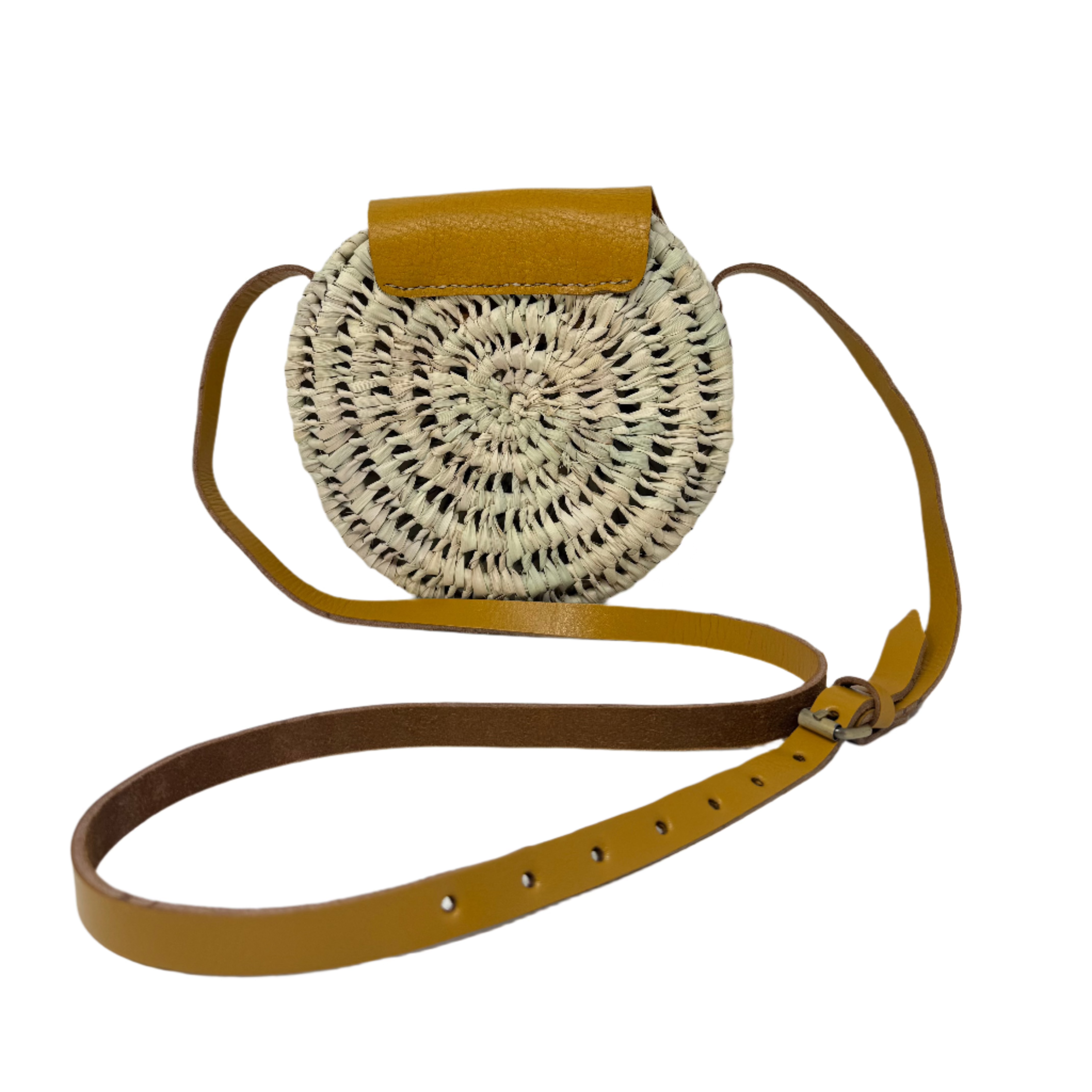 Handwoven Palm Leaves & Leather wicker Saddle Bag