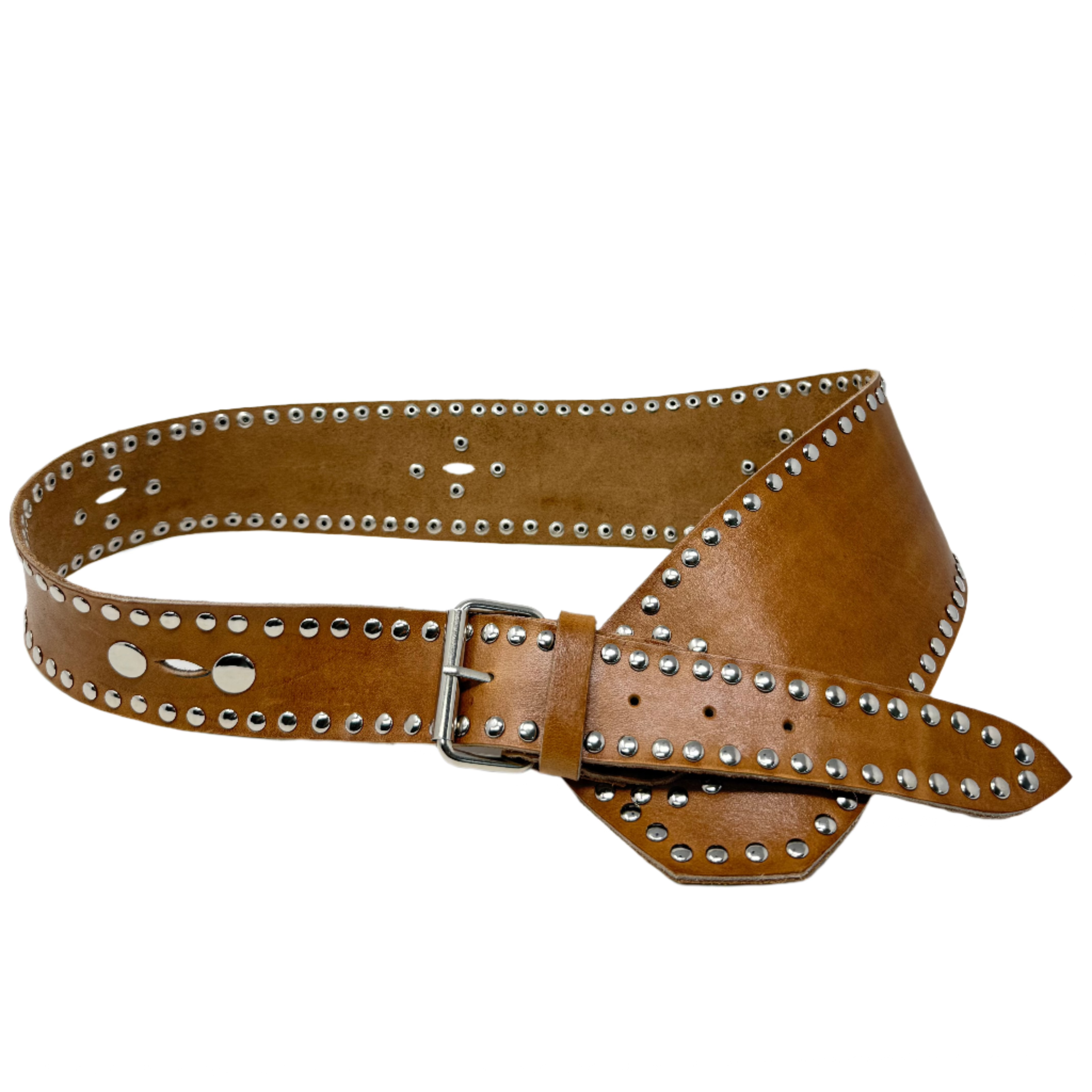 Tan Asymmetric Leather Studded Moroccan Belt