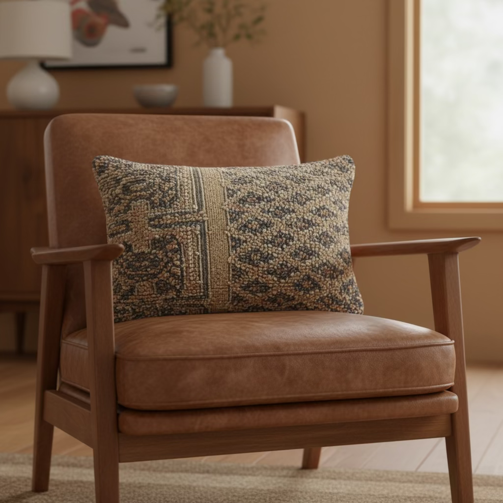 Handwoven Boujaad Cushion Cover – Soft Beige & Blue Pattern 57×39cm