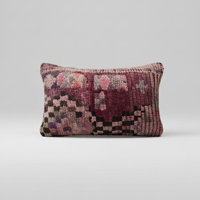Handwoven Boujaad Cushion Cover – Pink & Plum Pattern 57×39cm